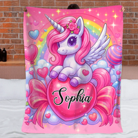 Customized Dreamy Pink Unicorn Blanket - Personalized Name - Gifts For Girls, Unicorn Lovers