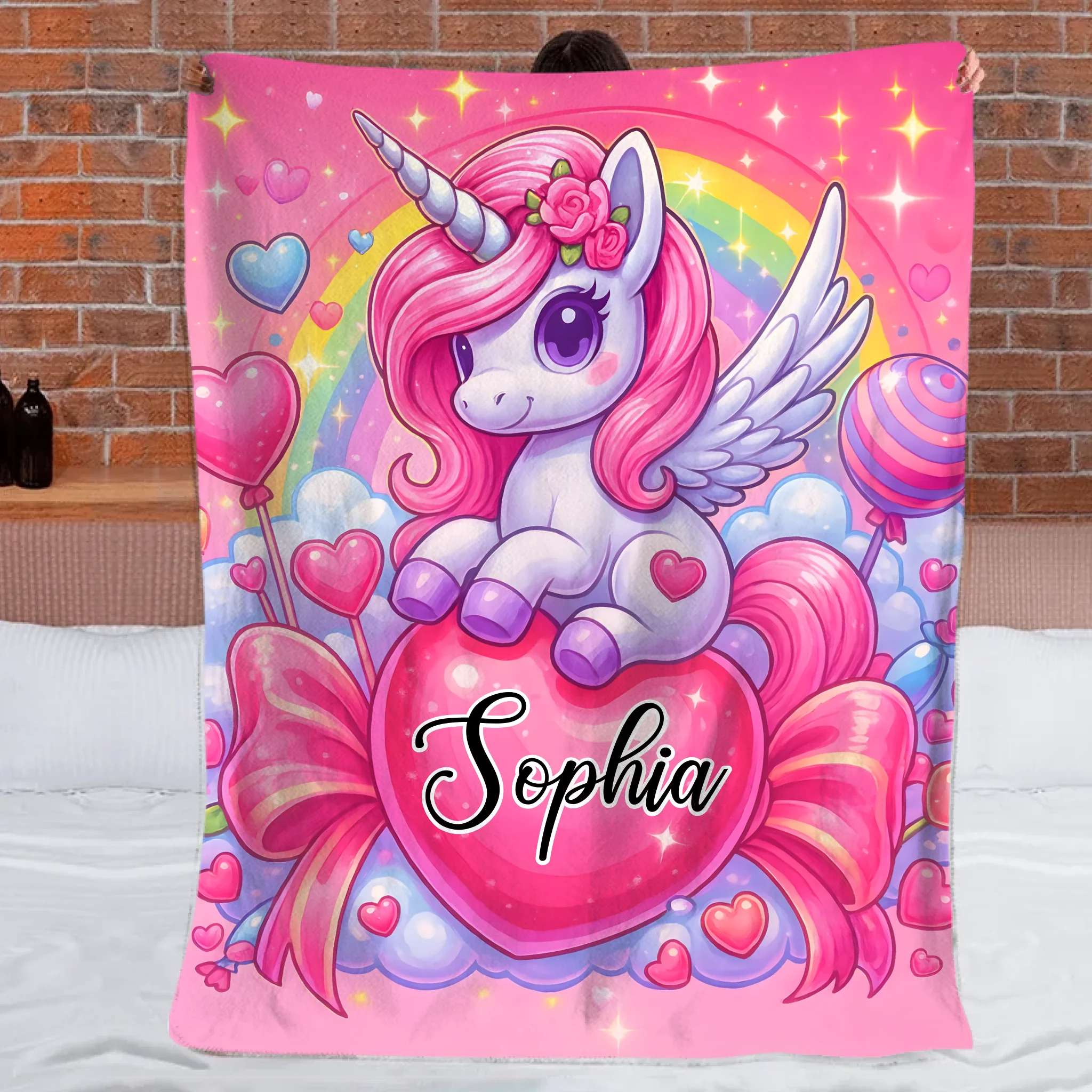 Customized Dreamy Pink Unicorn Blanket - Personalized Name - Gifts For Girls, Unicorn Lovers