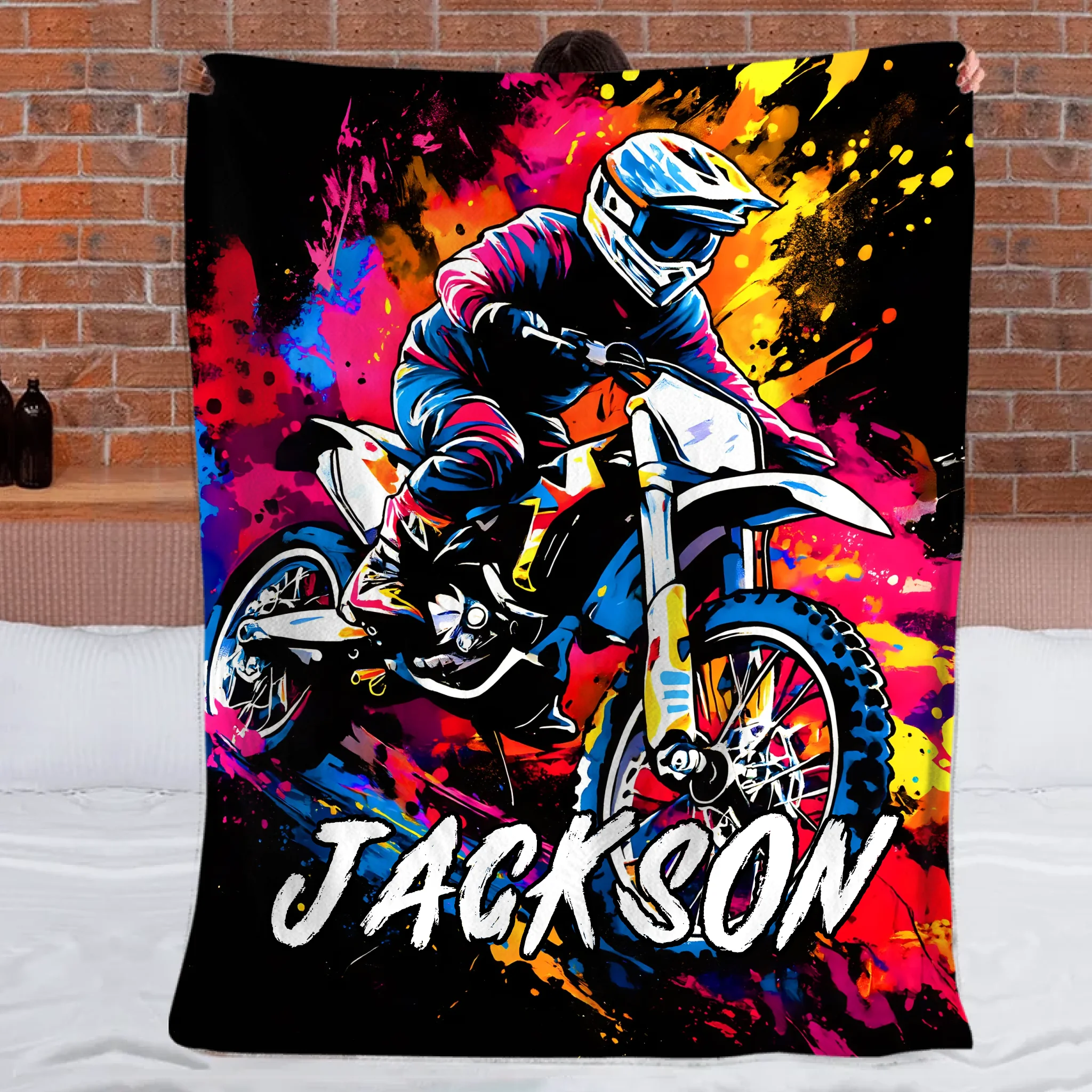 Racing Motorcycle Splatter Painting Style Customized Blanket - Personalized Name - Gifts For Him, Her, Racing Lovers