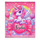 Customized Dreamy Pink Unicorn Blanket - Personalized Name - Gifts For Girls, Unicorn Lovers