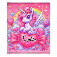 Customized Dreamy Pink Unicorn Blanket - Personalized Name - Gifts For Girls, Unicorn Lovers