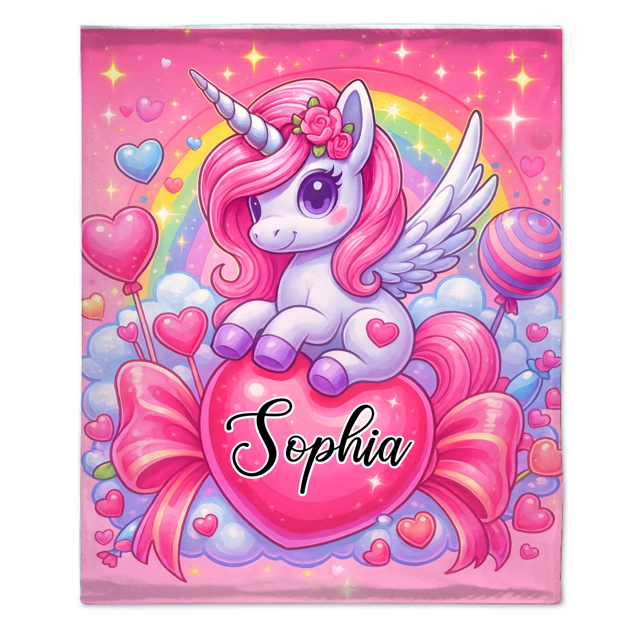 Customized Dreamy Pink Unicorn Blanket - Personalized Name - Gifts For Girls, Unicorn Lovers