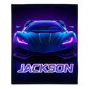 Neon Purple Car Customized Blanket - Personalized Name - Gifts For Racing, Car Lovers