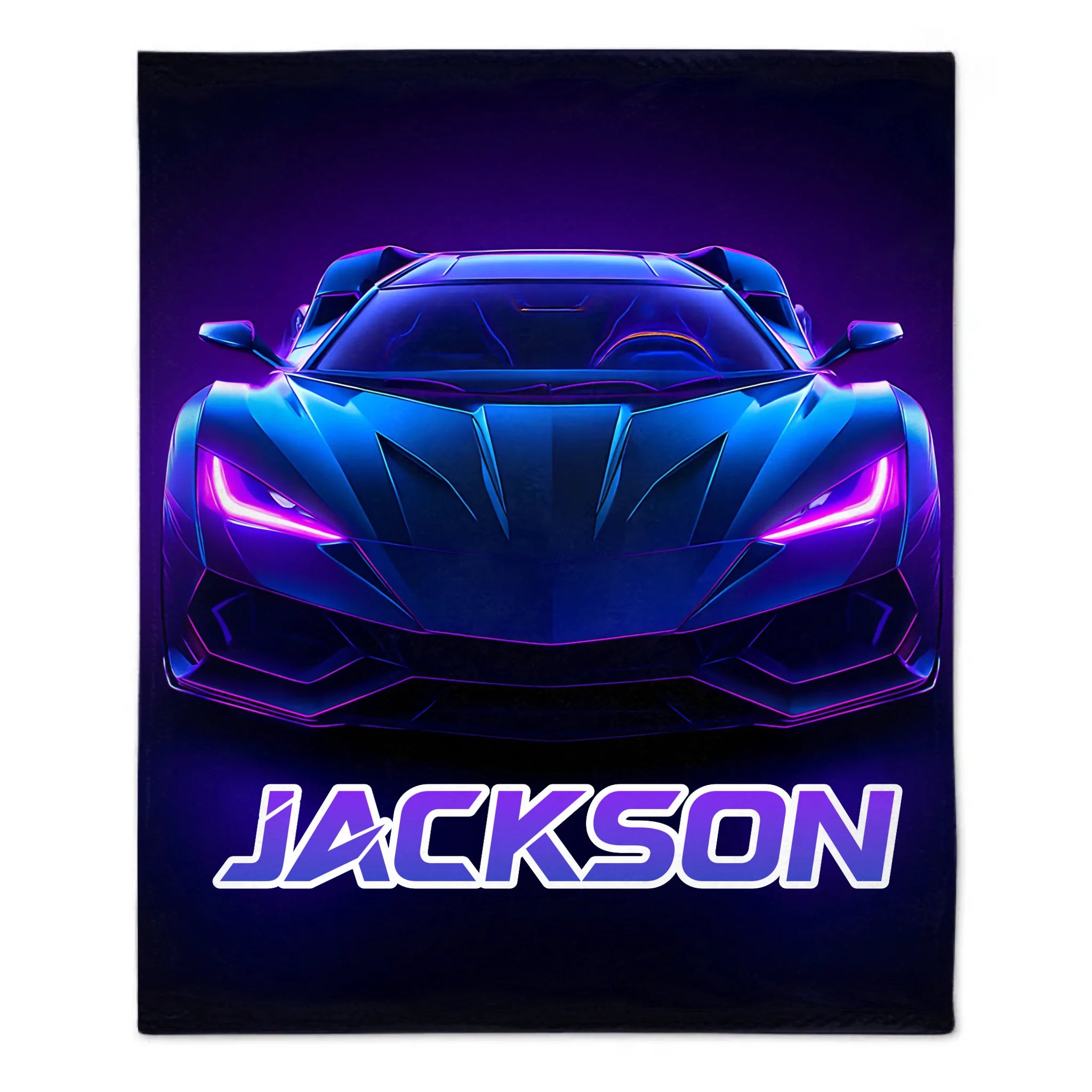Neon Purple Car Customized Blanket - Personalized Name - Gifts For Racing, Car Lovers