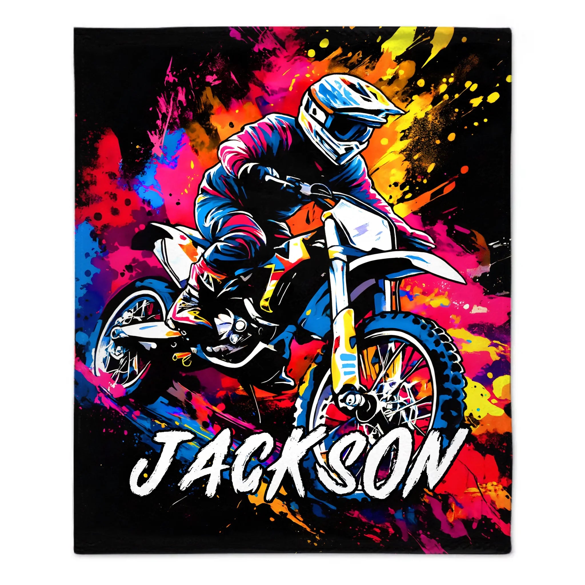Racing Motorcycle Splatter Painting Style Customized Blanket - Personalized Name - Gifts For Him, Her, Racing Lovers
