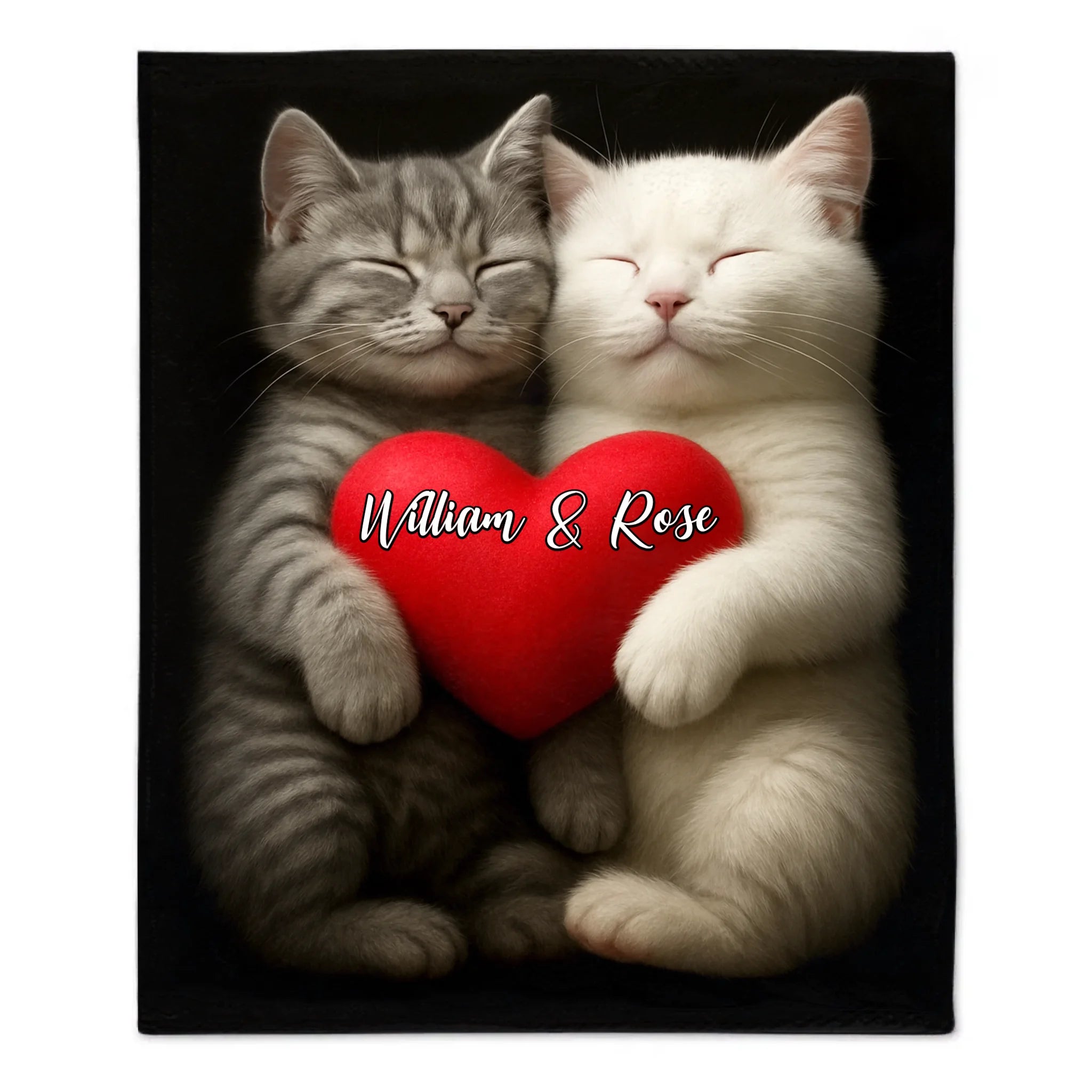 Romantic Love Cat Pattern Customized Blanket - Personalized Name - Gifts For Couple, Cat Lovers, Cat Owners
