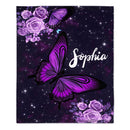 Purple Butterfly Flower Custom Blanket - Personalized Name - Gifts for Girl, Woman