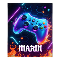 Custom Gaming Controller Blanket – Personalized Gamer Theme Throw – Gift for Kids & Teens