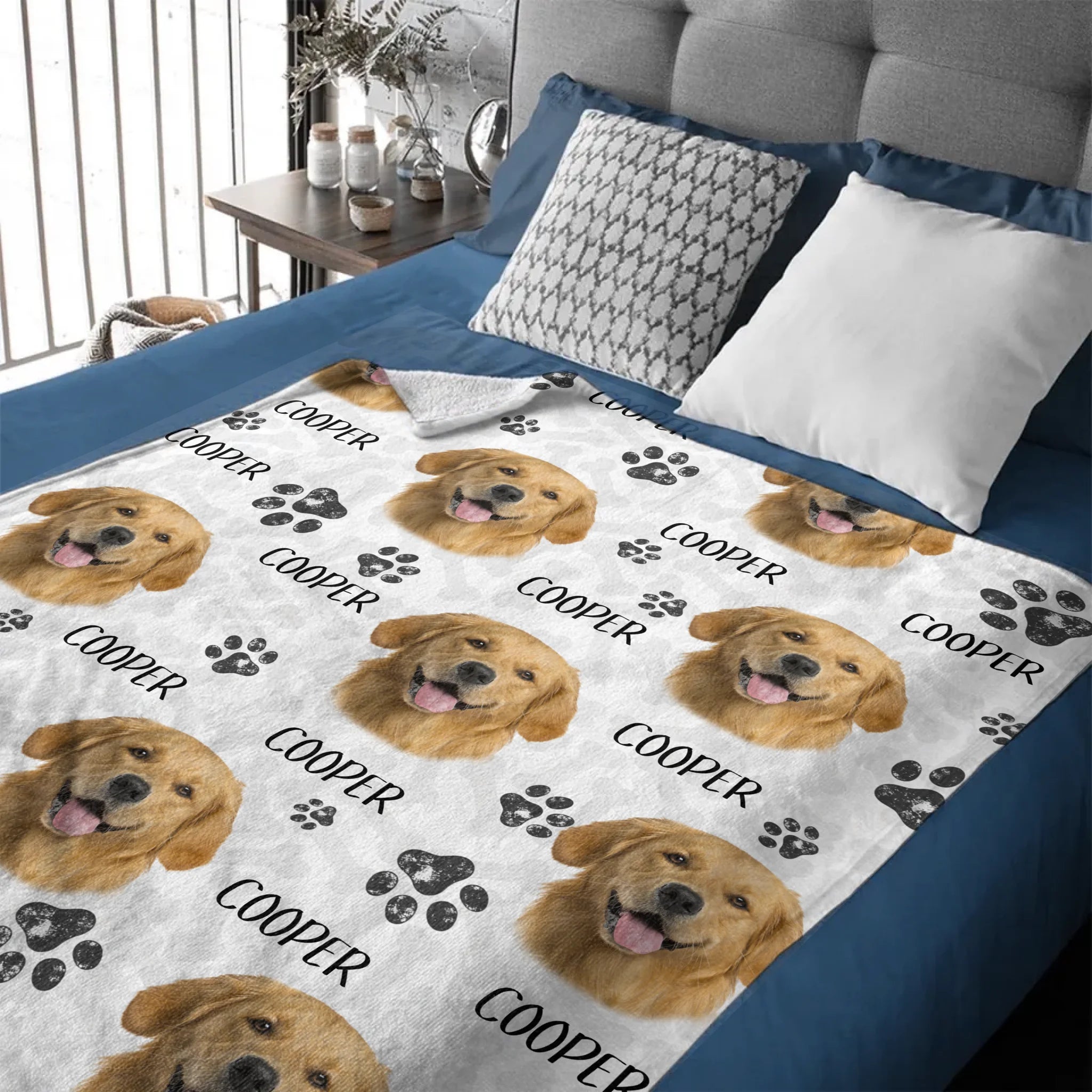 Upload Pet Image Customized Colorful Blanket – Personalized Photo and Name – Gift for Dog/Cat Lovers, Pet Lovers, Dog/Cat Mom/Dad