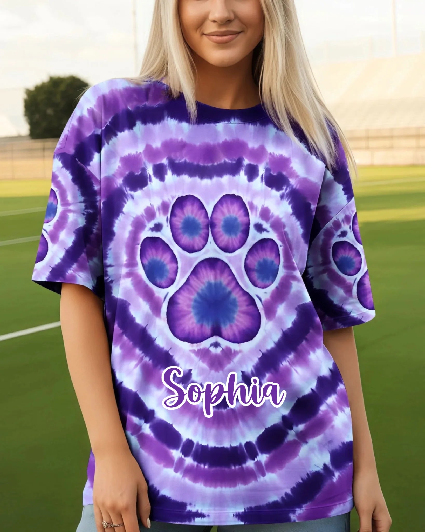 Paw Print Tie Dye All Over Print Customized Clothing – Personalized Name - Gift For Him/Her, Pet Lovers