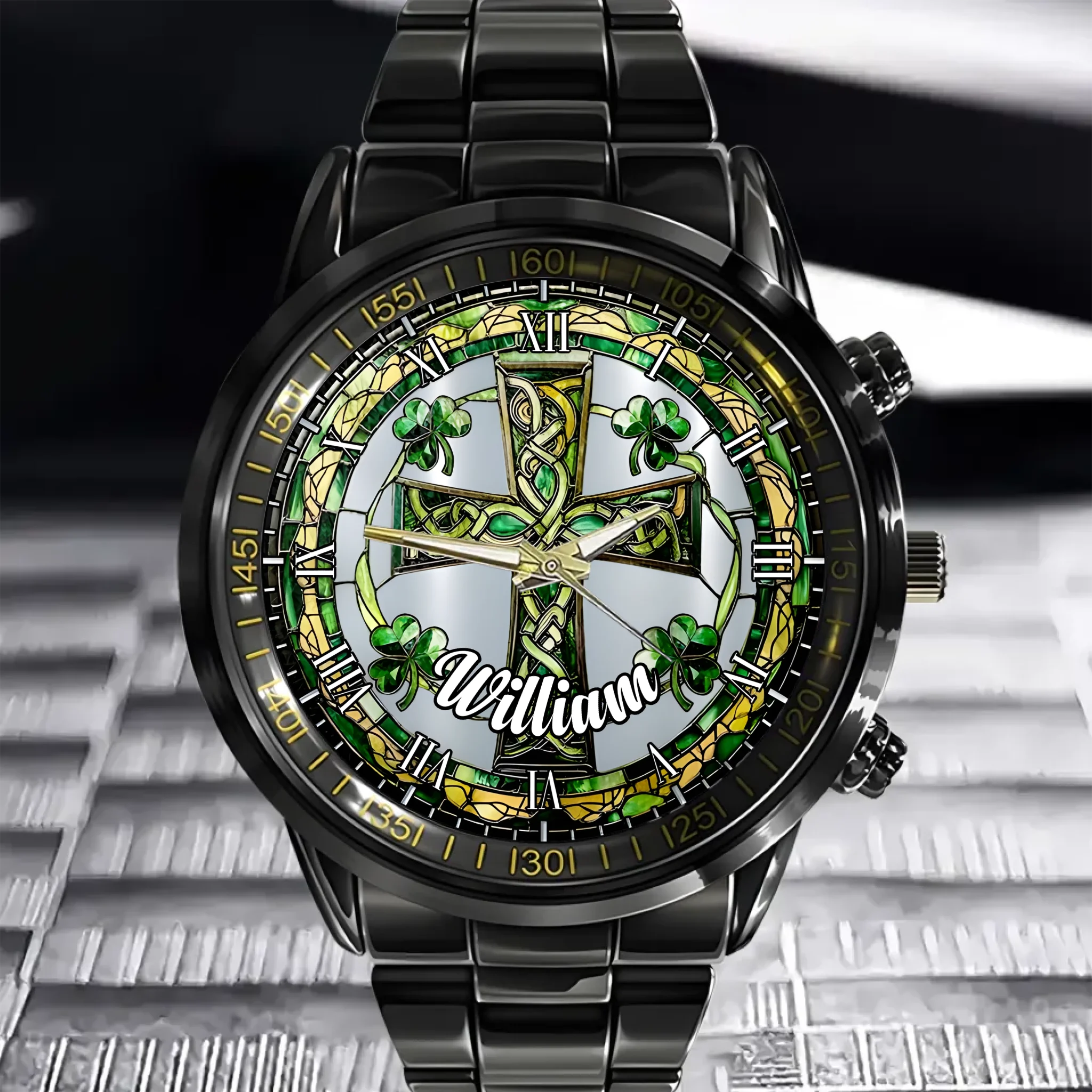 Celtic Cross Shamrock Custom Watch – Personalized Name – Gift for Him & Her, Friends