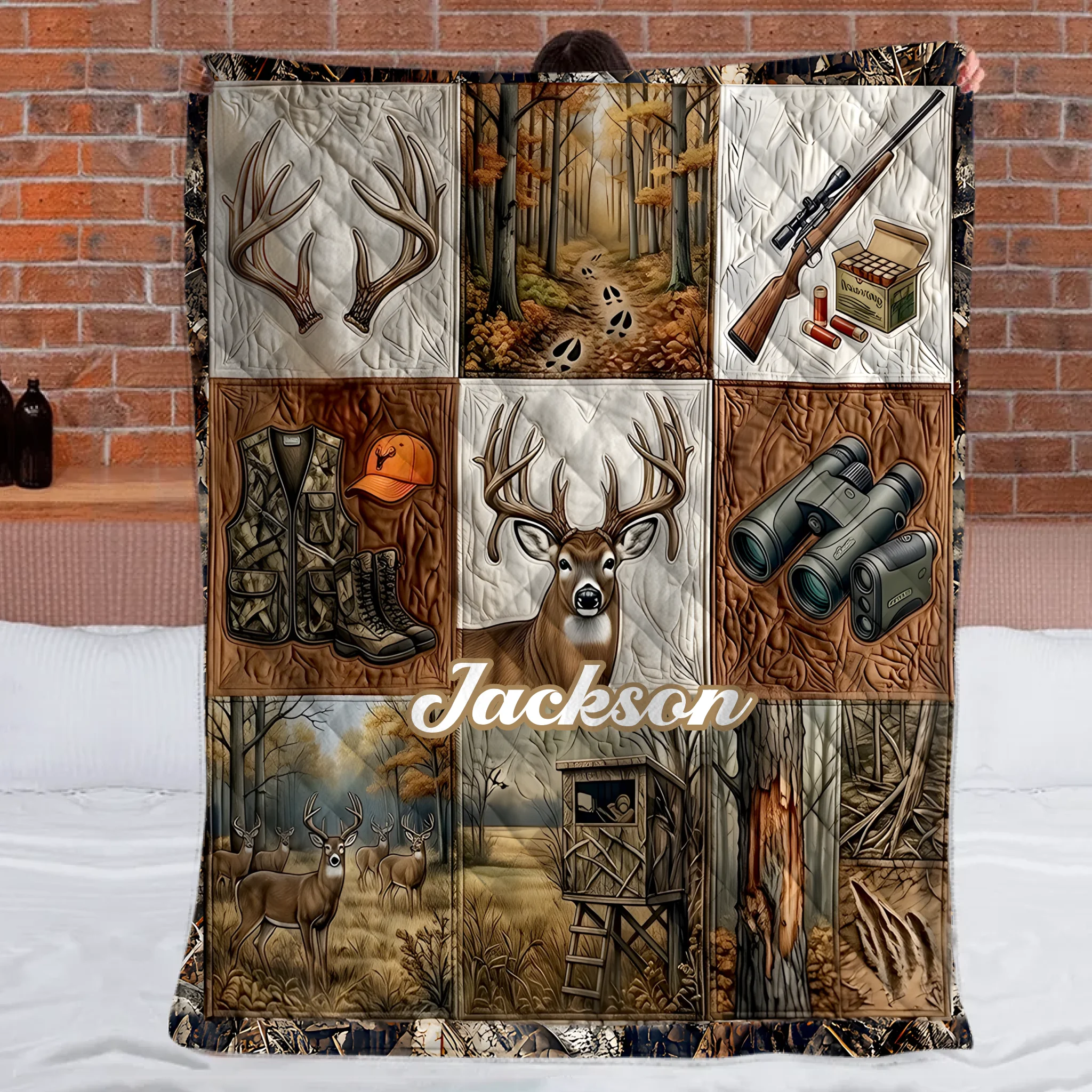 Customized Hunting-themed Blanket – Personalized Name – Gift for Hunter, Hunting Lovers