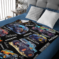 Monster Trucks Cars Motorcycles Collection - Customized Kids Name Blanket