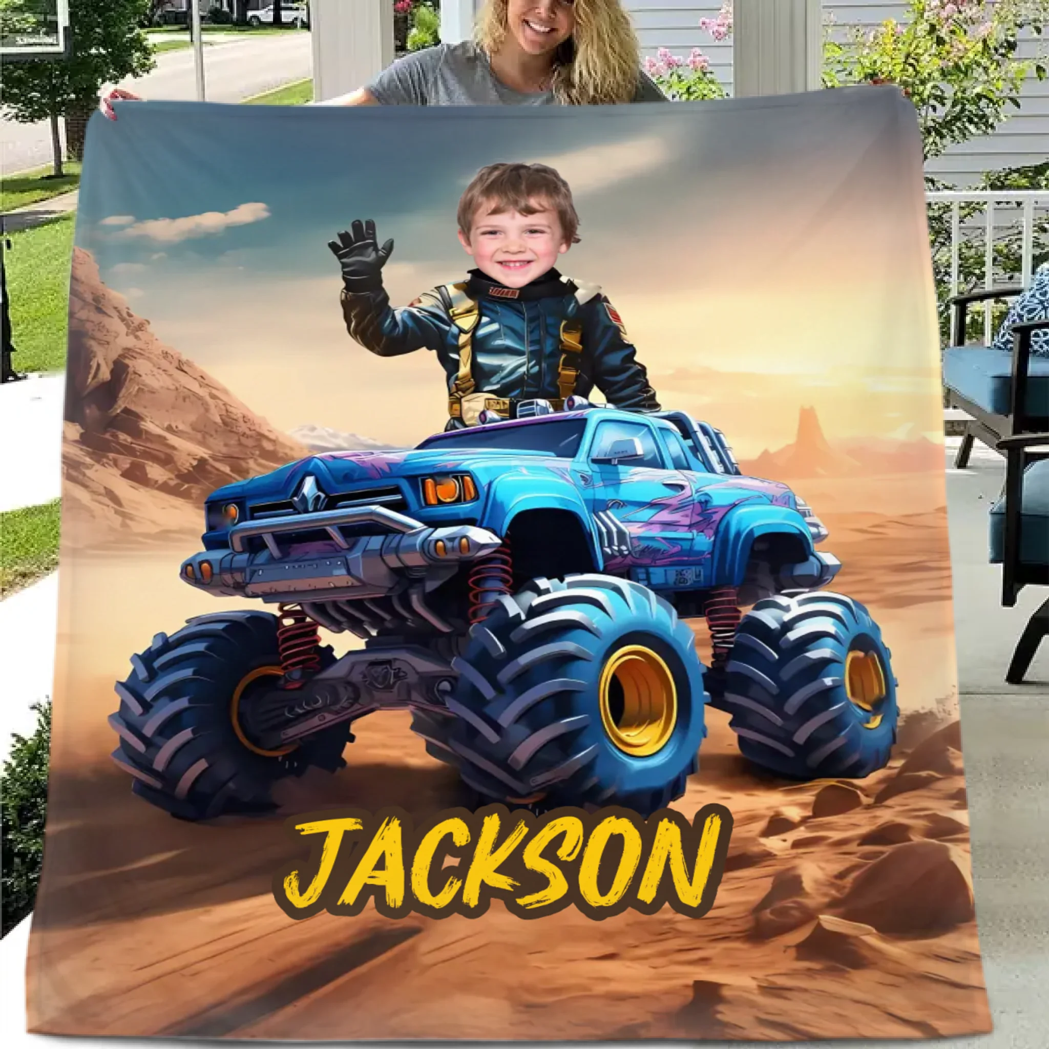 Monster Trucks Cars Motorcycles Collection - Customized Kids Name Blanket