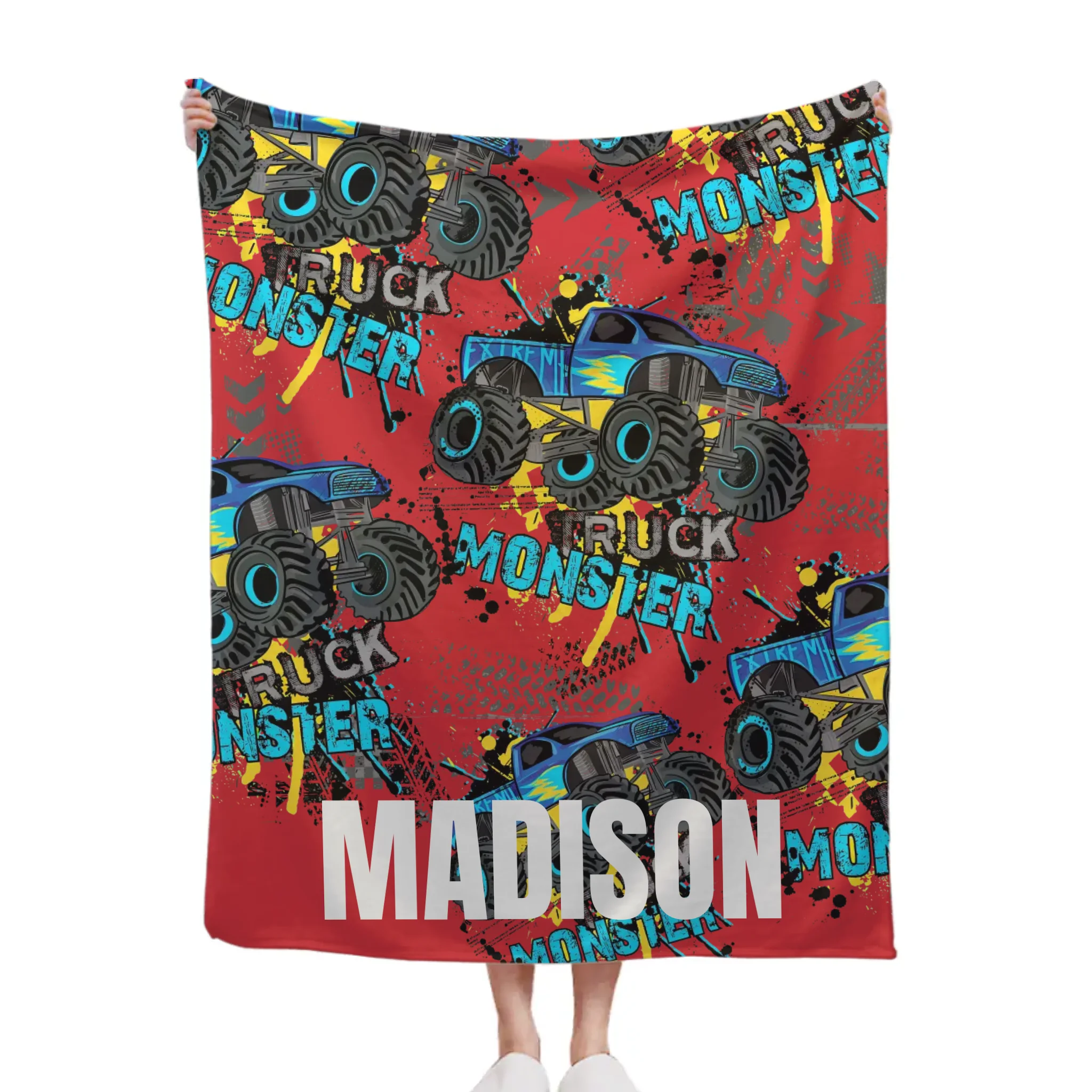 Monster Trucks Cars Motorcycles Collection - Customized Kids Name Blanket