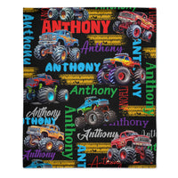 Monster Trucks Cars Motorcycles Collection - Customized Kids Name Blanket
