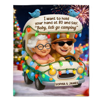 Baby Let's Go Camping Customized Old Couple Blanket - Personalized Name - Gift For Him / Her, Couples
