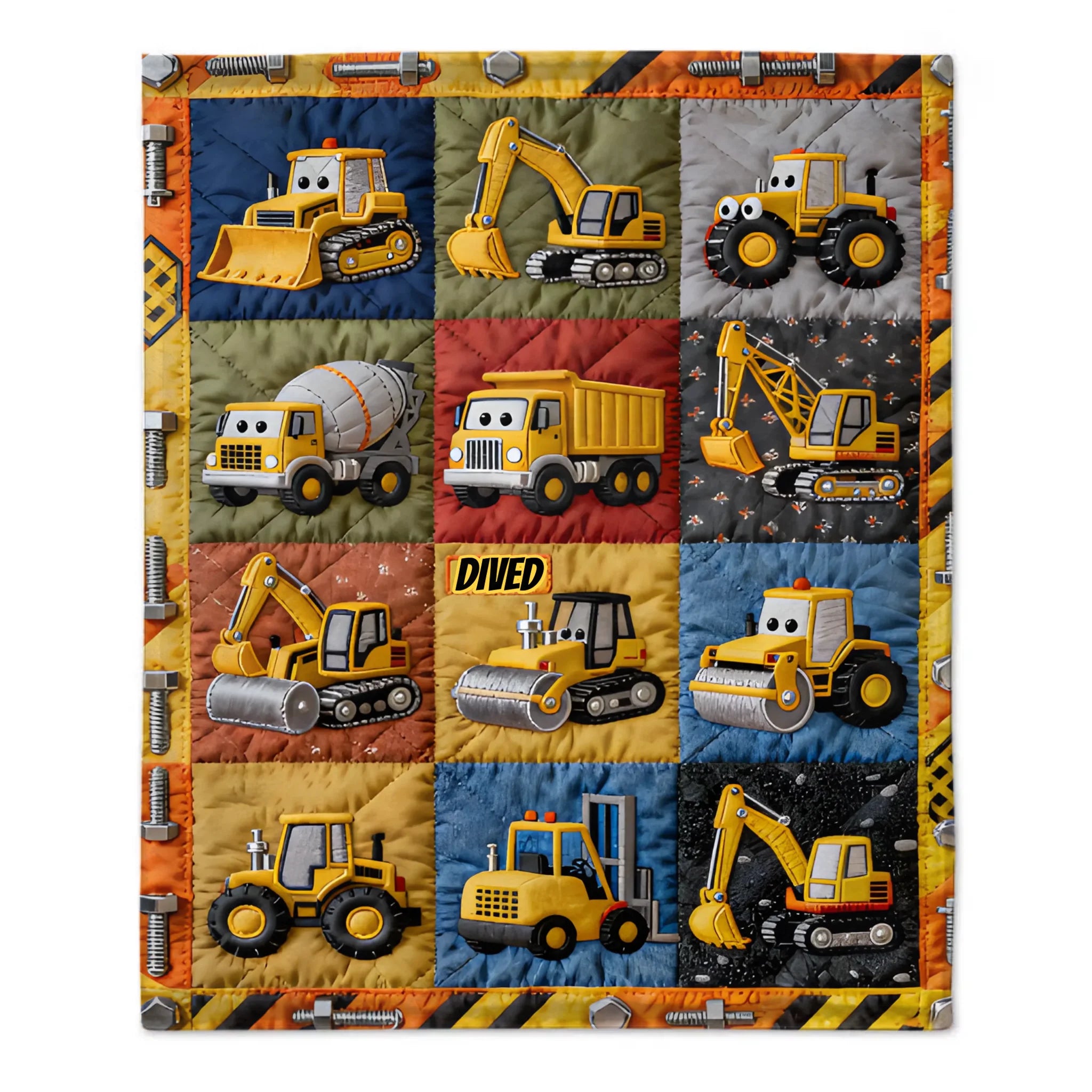Construction Machines Customized Blanket - Personalized Name - Gift For Kids, Children, Building Machinery Enthusiast