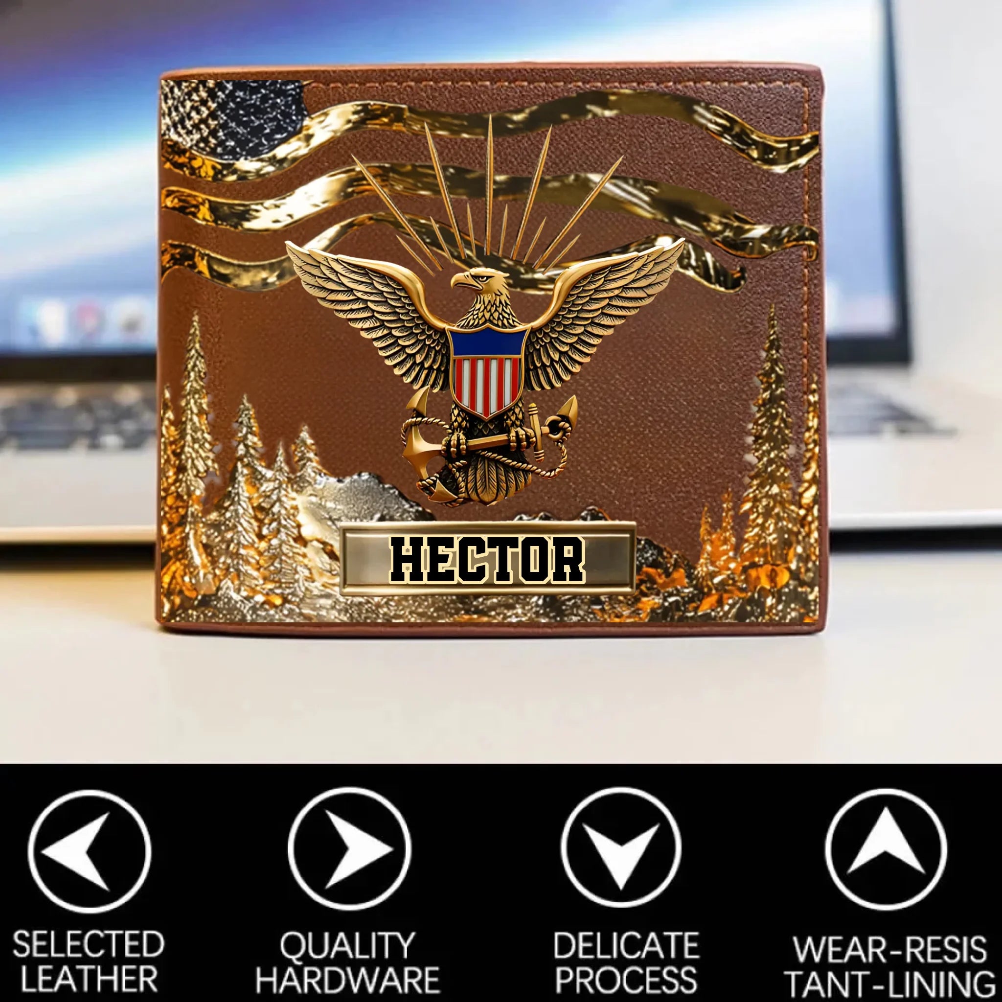 250th Anniversary Customized Veteran Wallet - Personalized Name And Military Branch - Gift For Veterans, Soldiers
