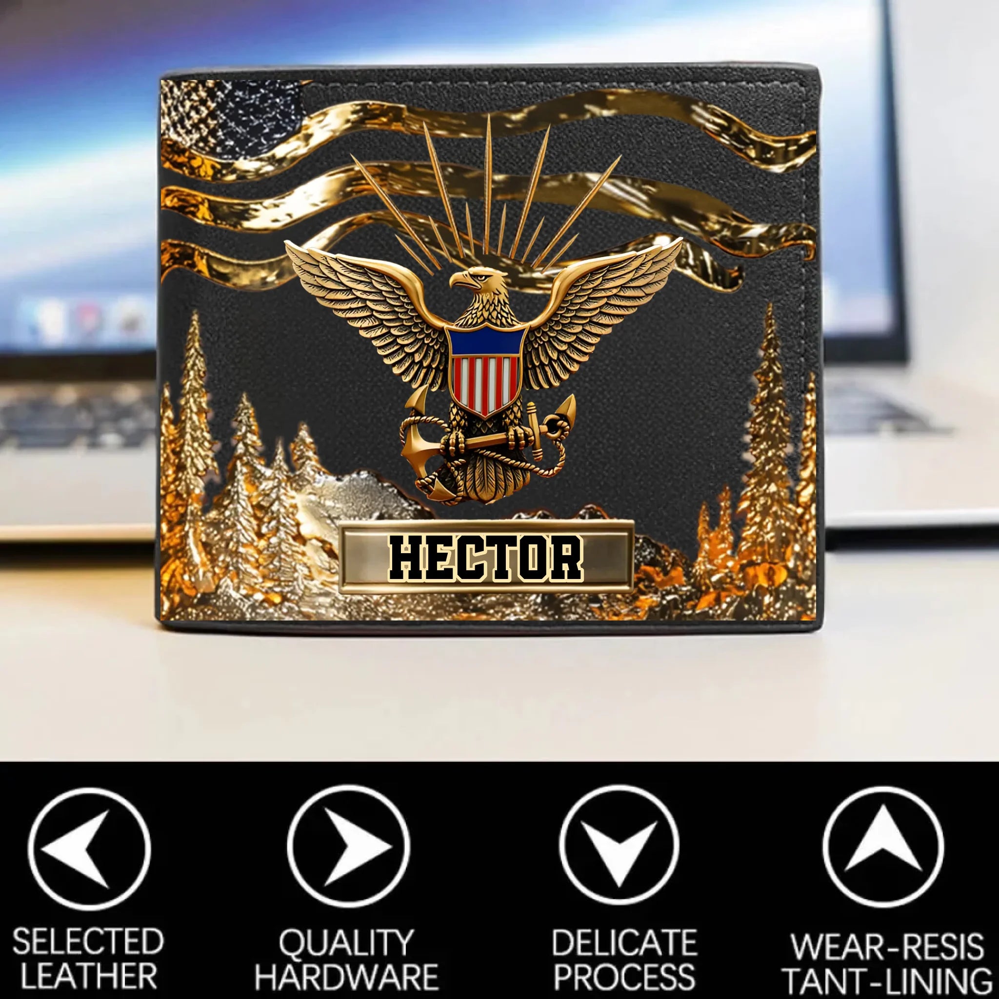 250th Anniversary Customized Veteran Wallet - Personalized Name And Military Branch - Gift For Veterans, Soldiers
