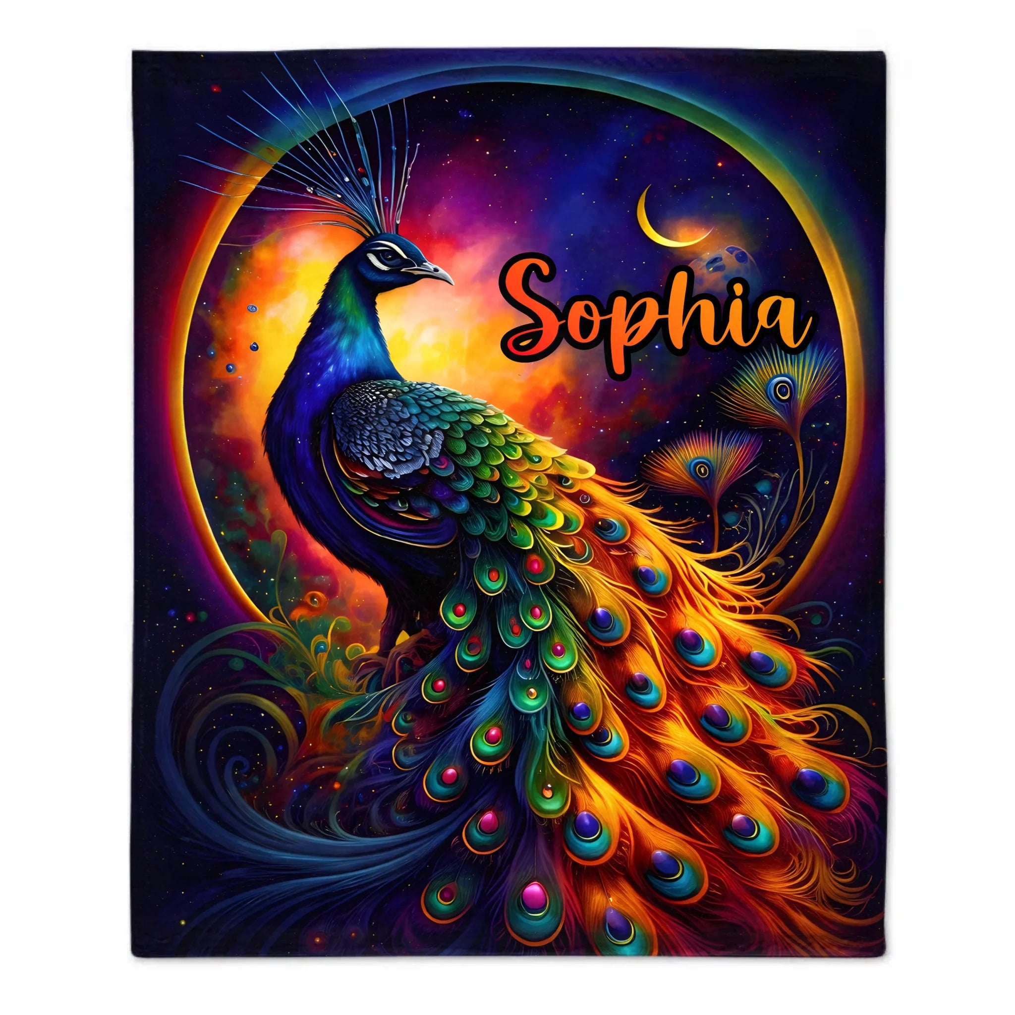 Colorful Peacock Art Customized Blanket – Personalized Name Blanket - Artistic Home Decor Gift For Peacock Enthusiast