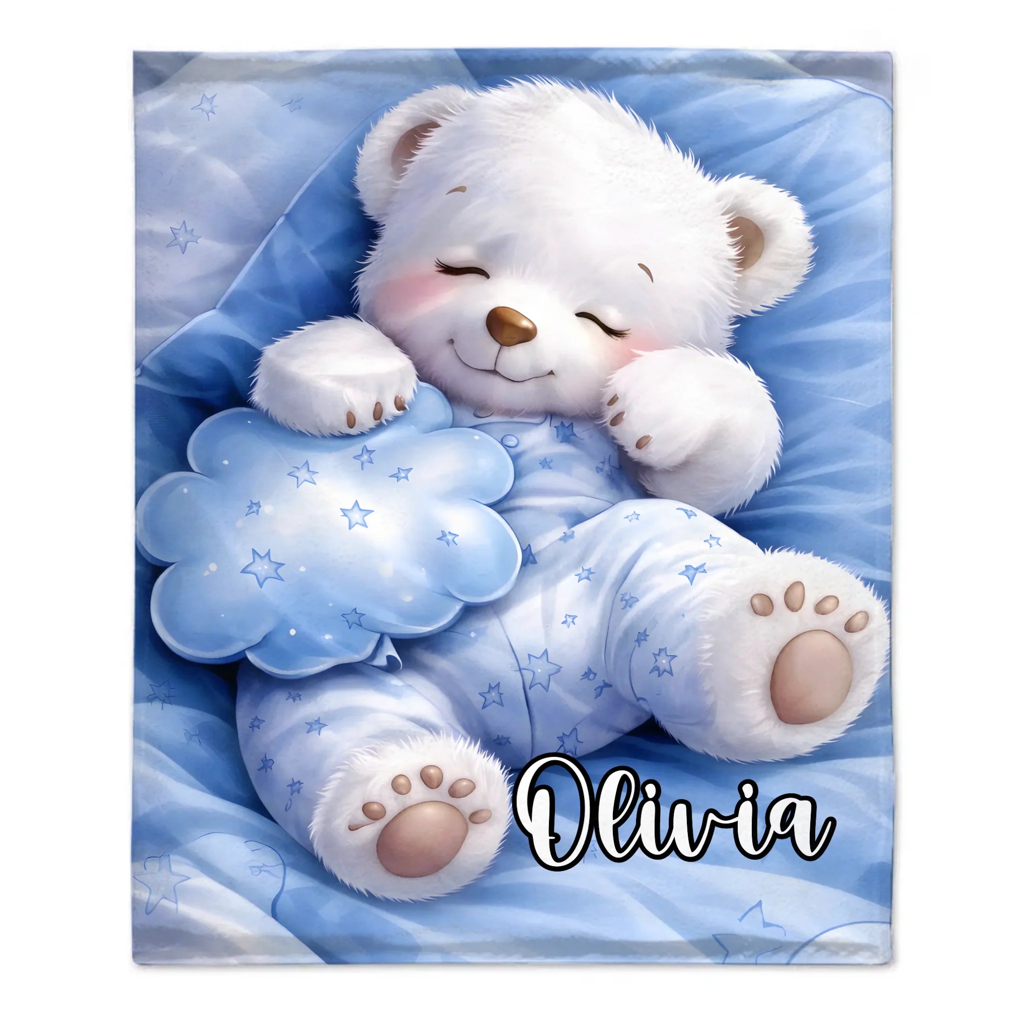 Adorable White Bear Custom Blanket – Personalized Name - Gift For Bear Lover, Children, Kids