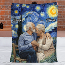 Impressionist Painting Starry Night Custom Blanket - Personalized Photo and Names - Gift for Couple, Him & Her