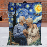 Impressionist Painting Starry Night Custom Blanket - Personalized Photo and Names - Gift for Couple, Him & Her