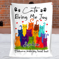 Cats Bring Me Joy Humans Make My Head Hurt - Personalized Name Blanket - Gift For Cats Lovers, Cats Owners