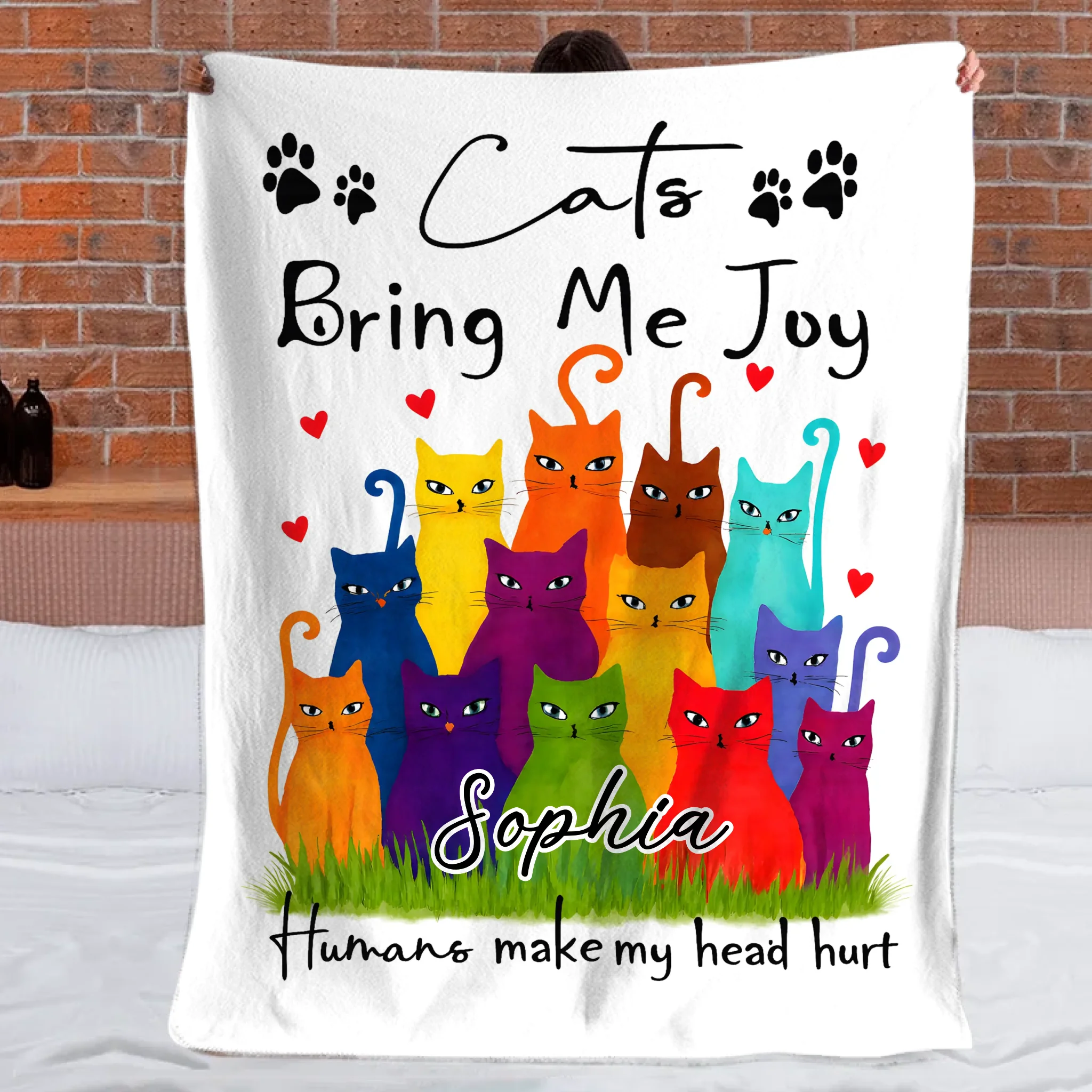 Cats Bring Me Joy Humans Make My Head Hurt - Personalized Name Blanket - Gift For Cats Lovers, Cats Owners