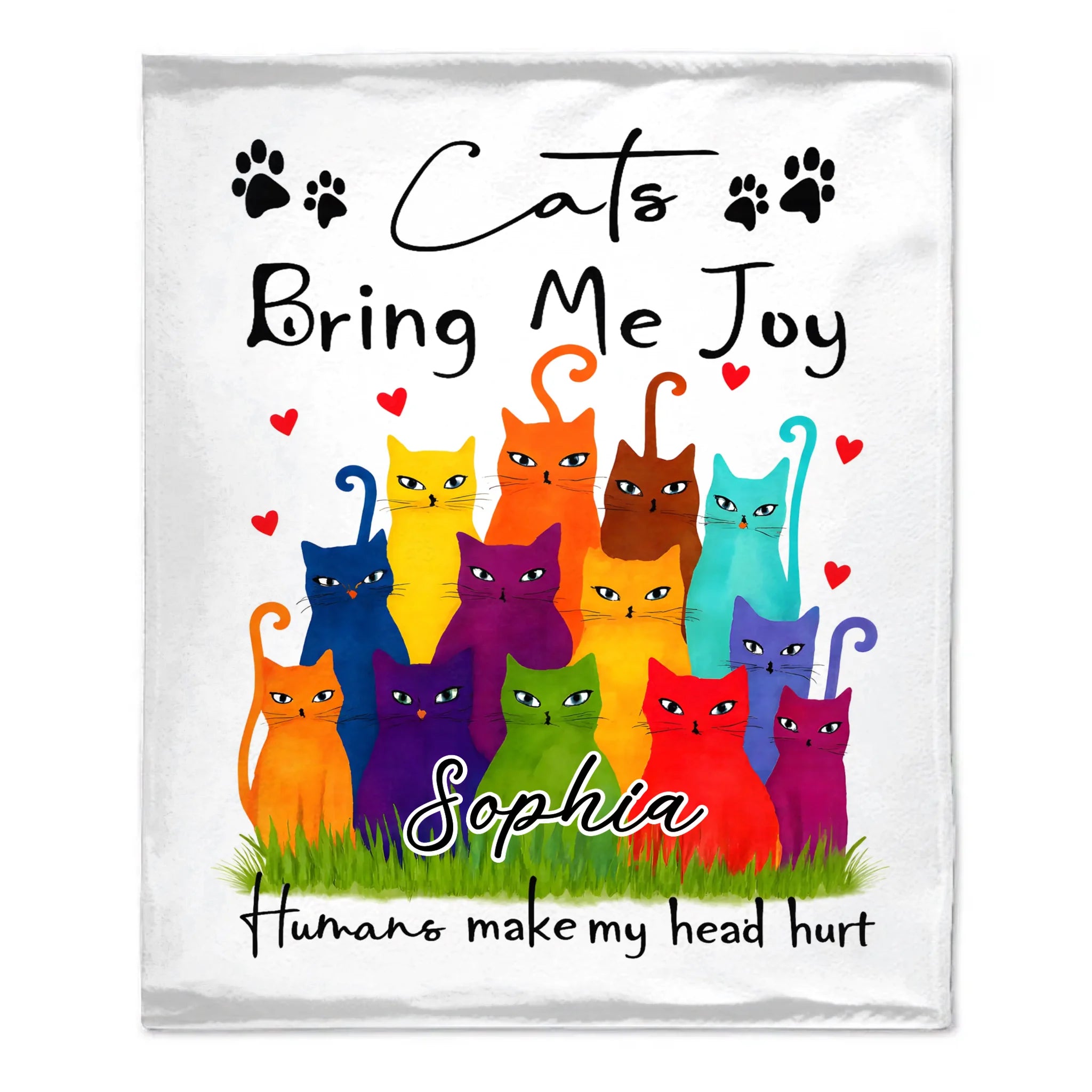 Cats Bring Me Joy Humans Make My Head Hurt - Personalized Name Blanket - Gift For Cats Lovers, Cats Owners