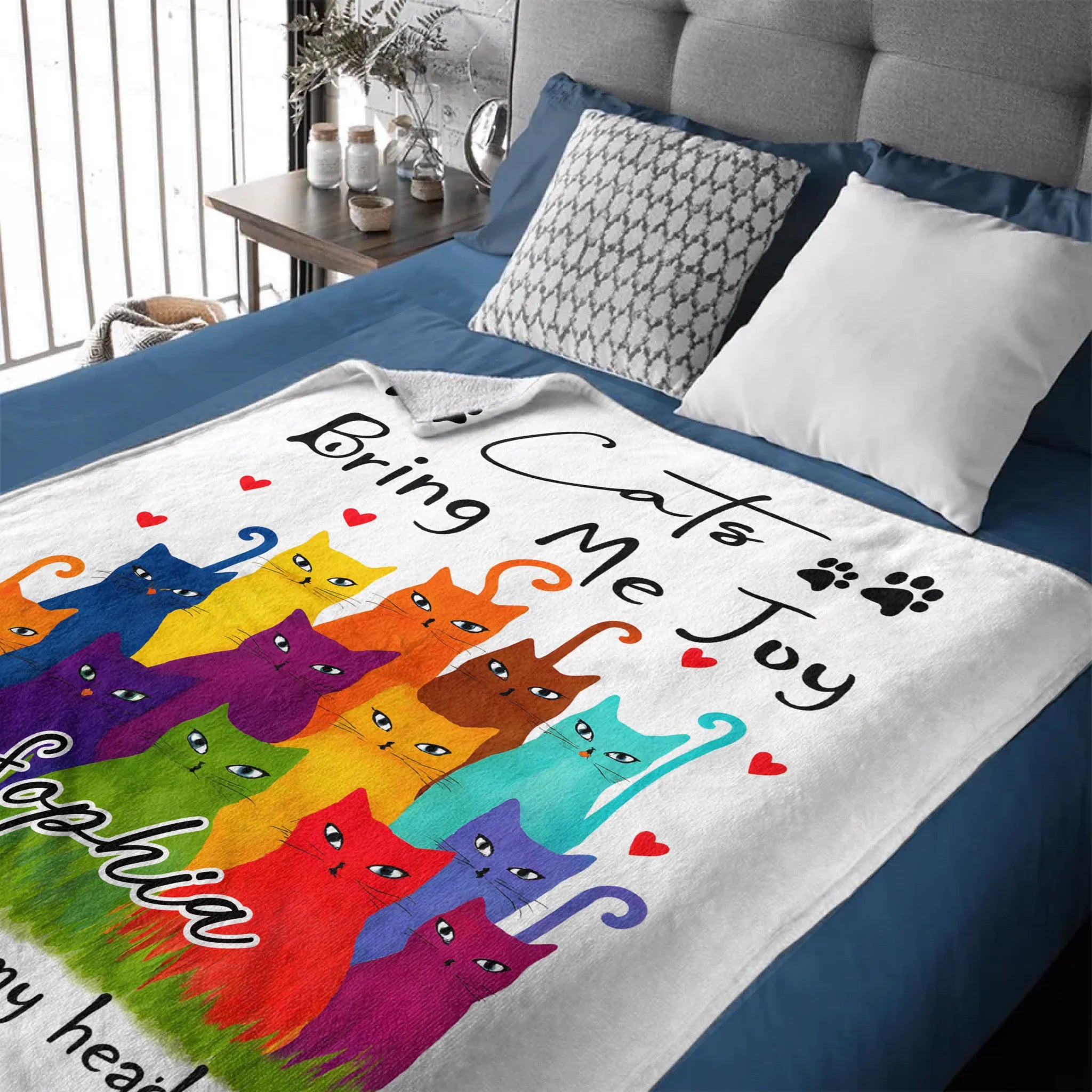 Cats Bring Me Joy Humans Make My Head Hurt - Personalized Name Blanket - Gift For Cats Lovers, Cats Owners