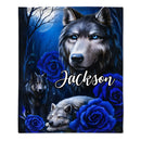 Dark Night Rose Flower Wolf Custom Blanket - Personalized Name - Gift For Friends, Wolf Lovers