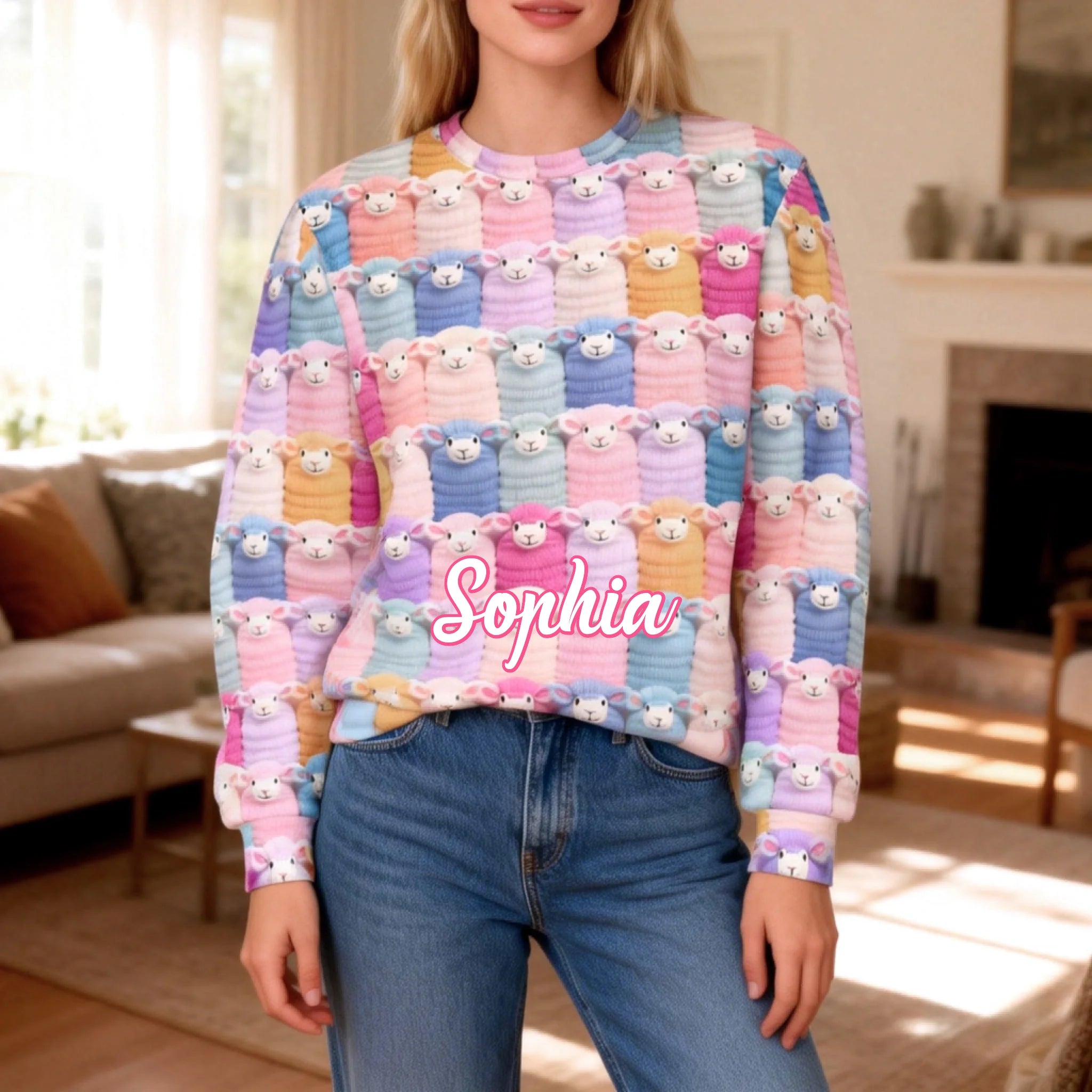 Customized Colored Sheep Ugly Sweater - Personalized Name - Gift For Sheep Lover