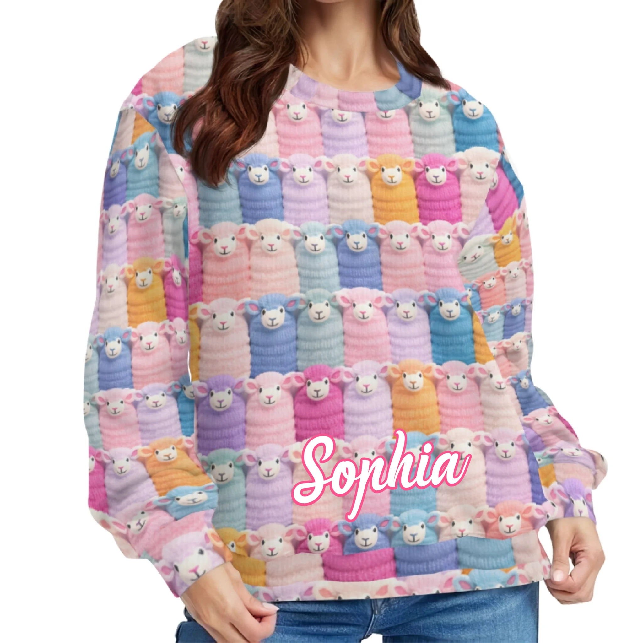 Customized Colored Sheep Ugly Sweater - Personalized Name - Gift For Sheep Lover