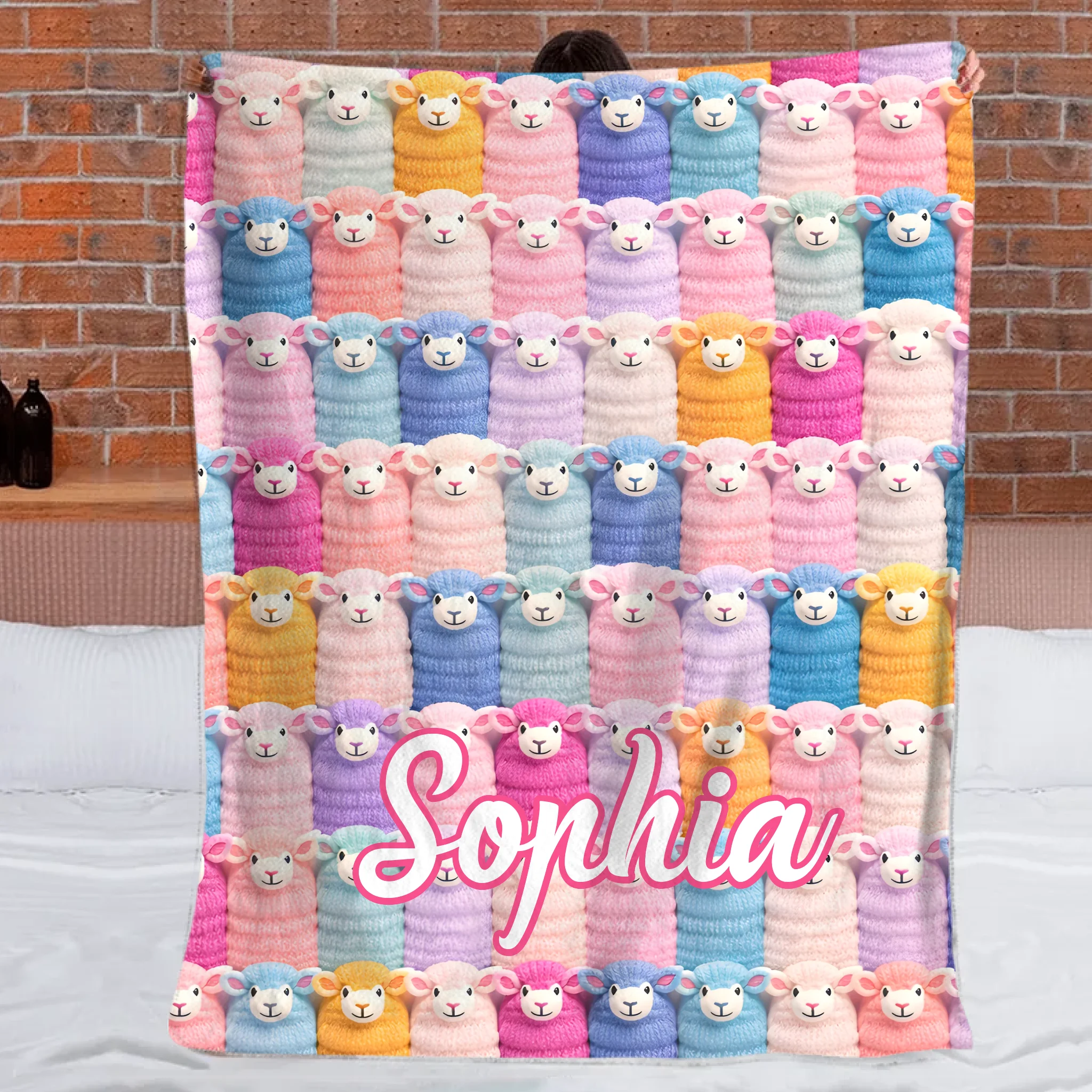 Colored Sheep Custom Blanket - Personalized Name - Gift For Sheep Lover
