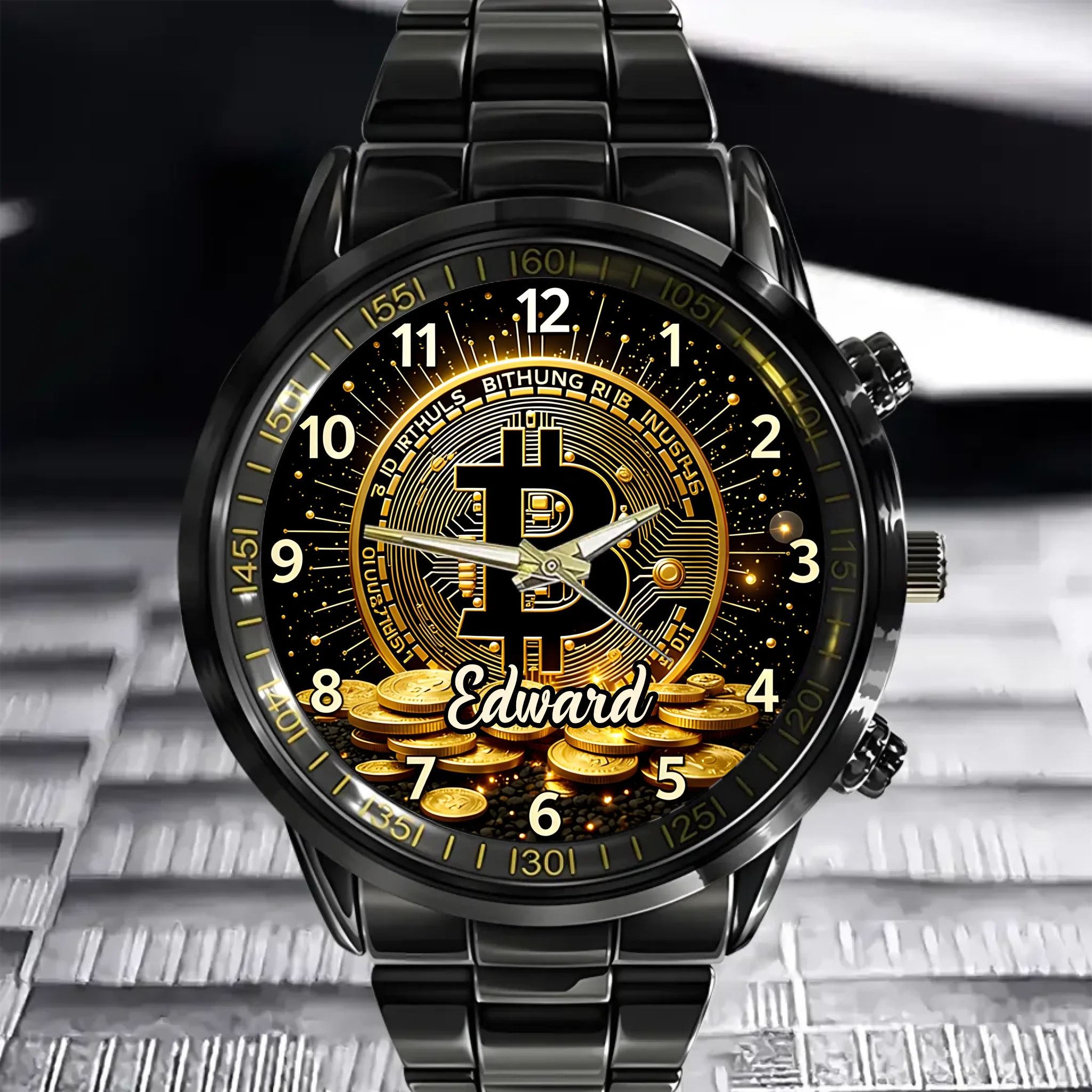 Bitcoin Custom Watch - Personalized Name - Cryptocurrency-themed Decorative Gifts