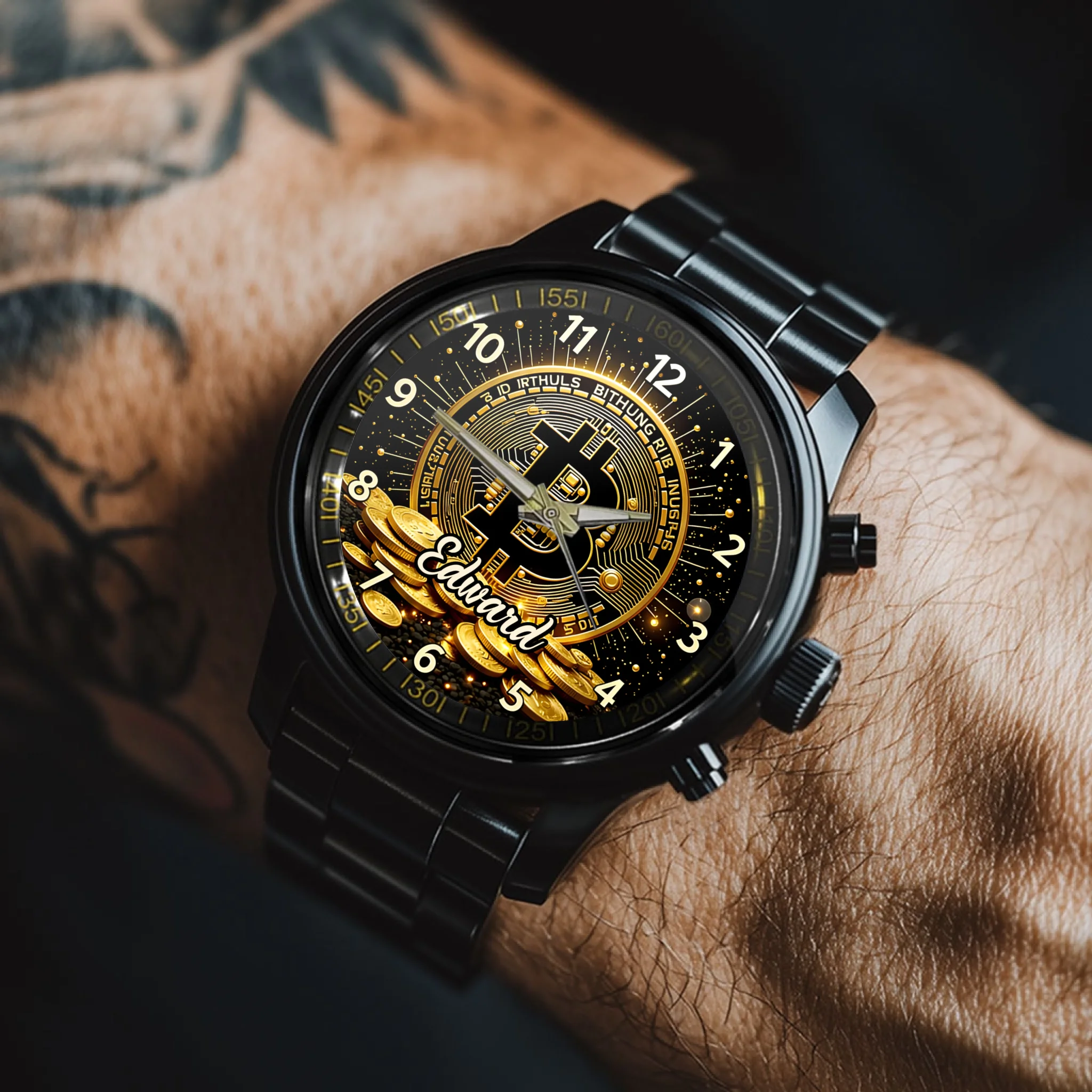 Bitcoin Custom Watch - Personalized Name - Cryptocurrency-themed Decorative Gifts
