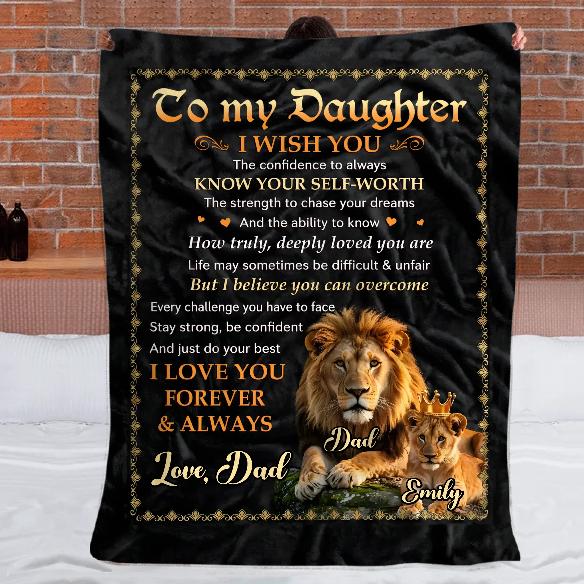 Customized Lion-patterned Letter Blanket - Personalized Title and Names - Gifts For Dad, Son, Daughter, Grandson, Granddaughter