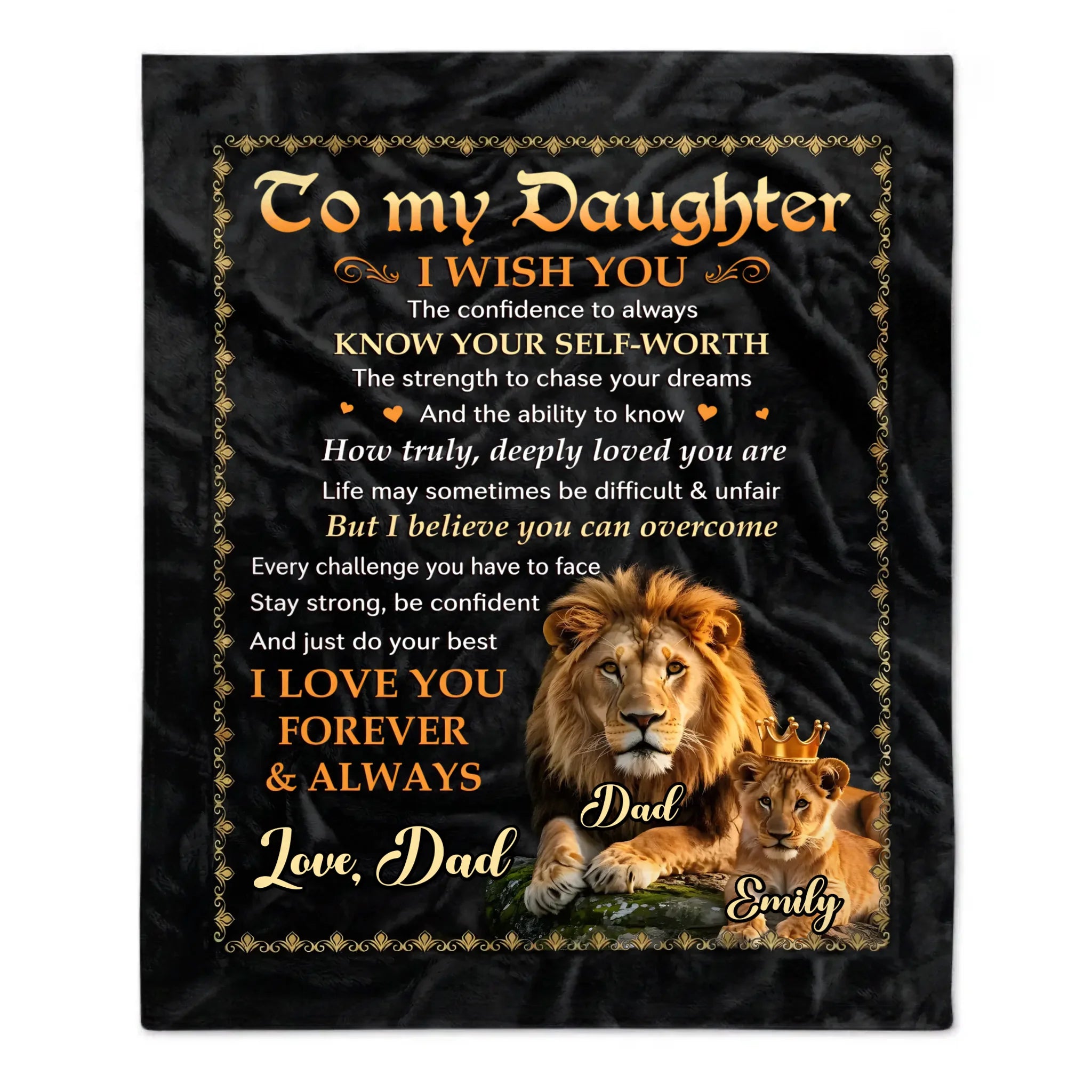 Customized Lion-patterned Letter Blanket - Personalized Title and Names - Gifts For Dad, Son, Daughter, Grandson, Granddaughter