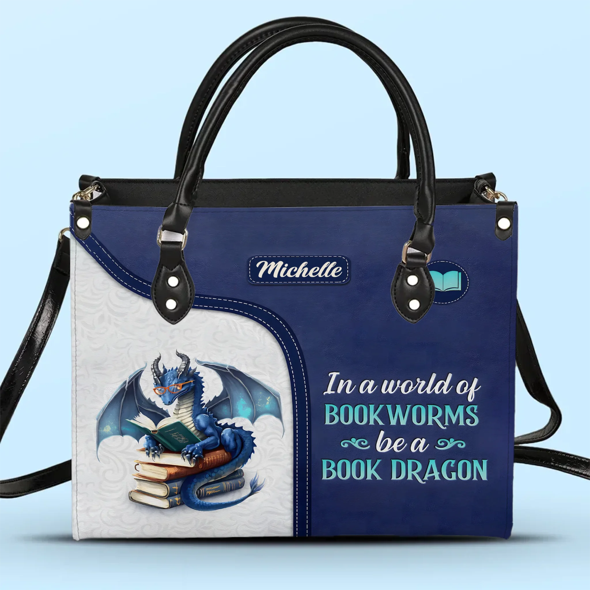 In A World Of Book Worms Be A Book Dragon - Personalized Name Tote Bag - Gift For Book Lovers