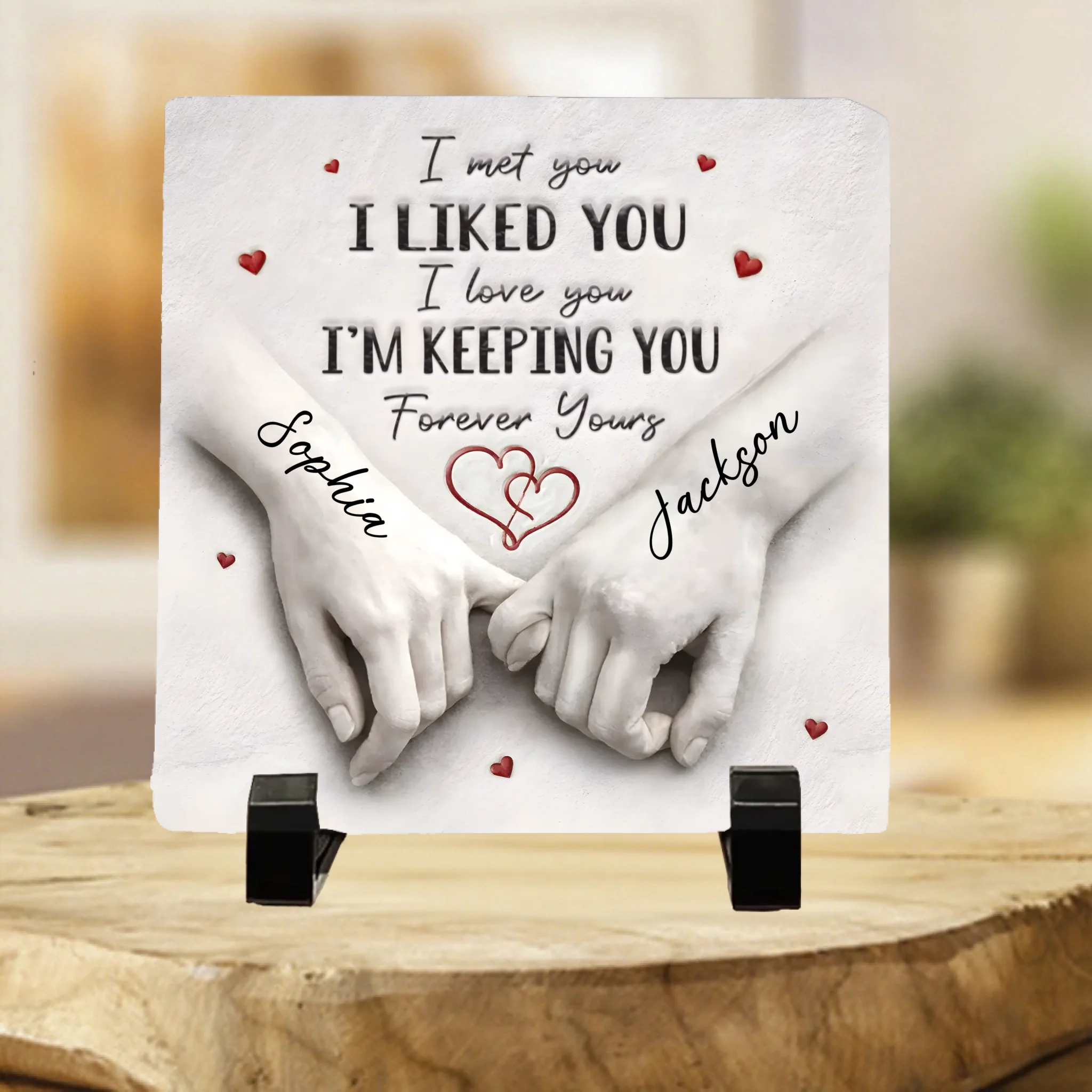 Met You, Liked You, Love You Customized Square Shaped Stone - Personalized Names Stone Plaque - Anniversary Wedding Gifts For Husband/Wife, Him/Her