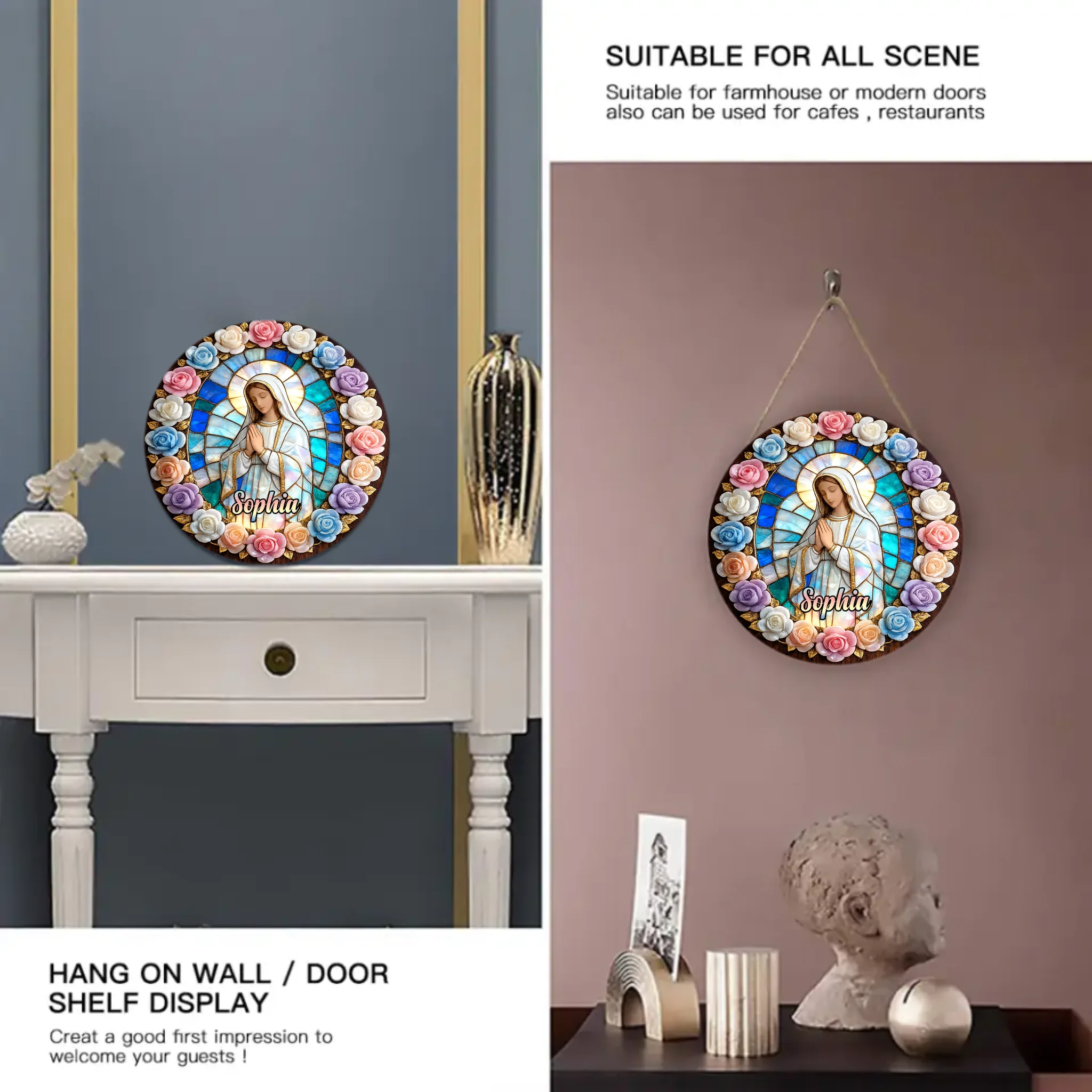 Protected Customized Decorative Wooden Doorplates - Personalized Door Sign with Name - Faith-based Christian Gift