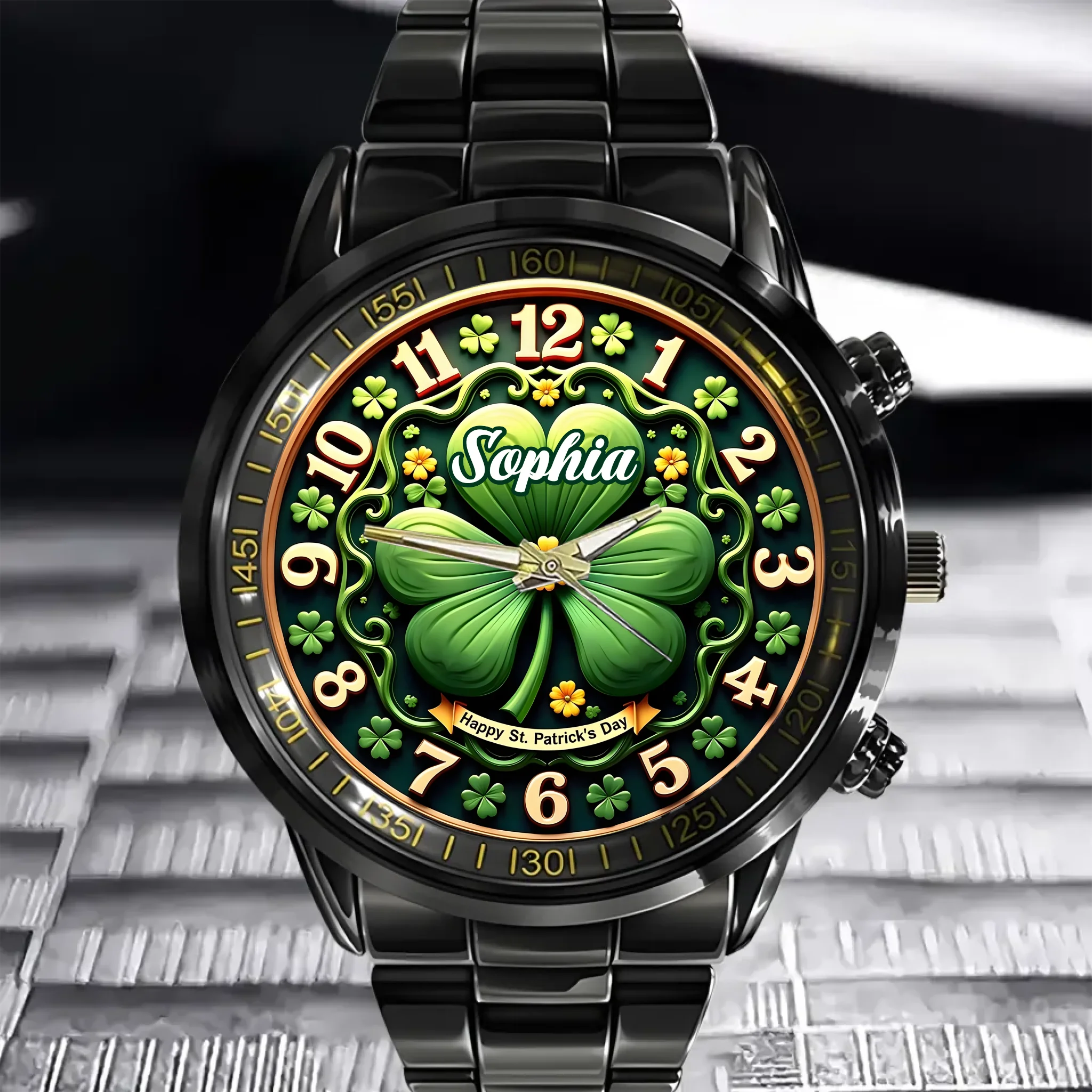 Four-Leaf Clover Custom Watch - Personalized Name - Lucky Gift For Family, Friends