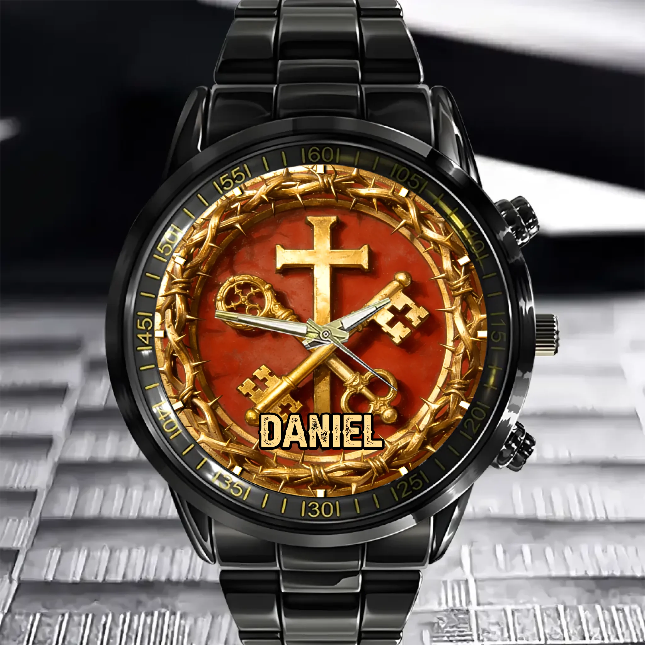Custom Crown of Thorns Cross Watch - Personalized Name Watch - Christian Faith Gifts