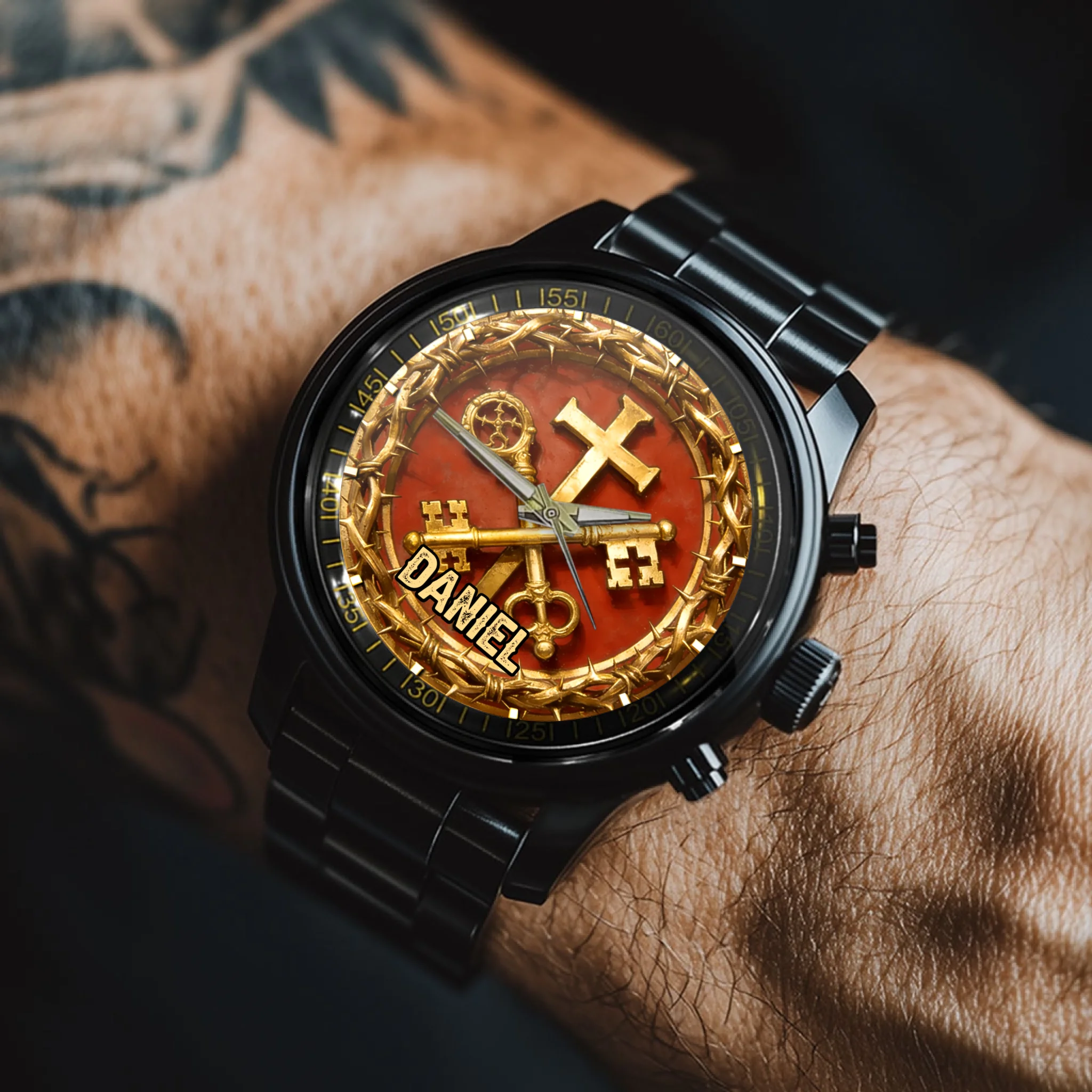 Custom Crown of Thorns Cross Watch - Personalized Name Watch - Christian Faith Gifts