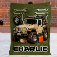 Adventure Awaits Customized Blanket - Personalized Name - Gift for Jeep Enthusiasts, Off-road Lovers