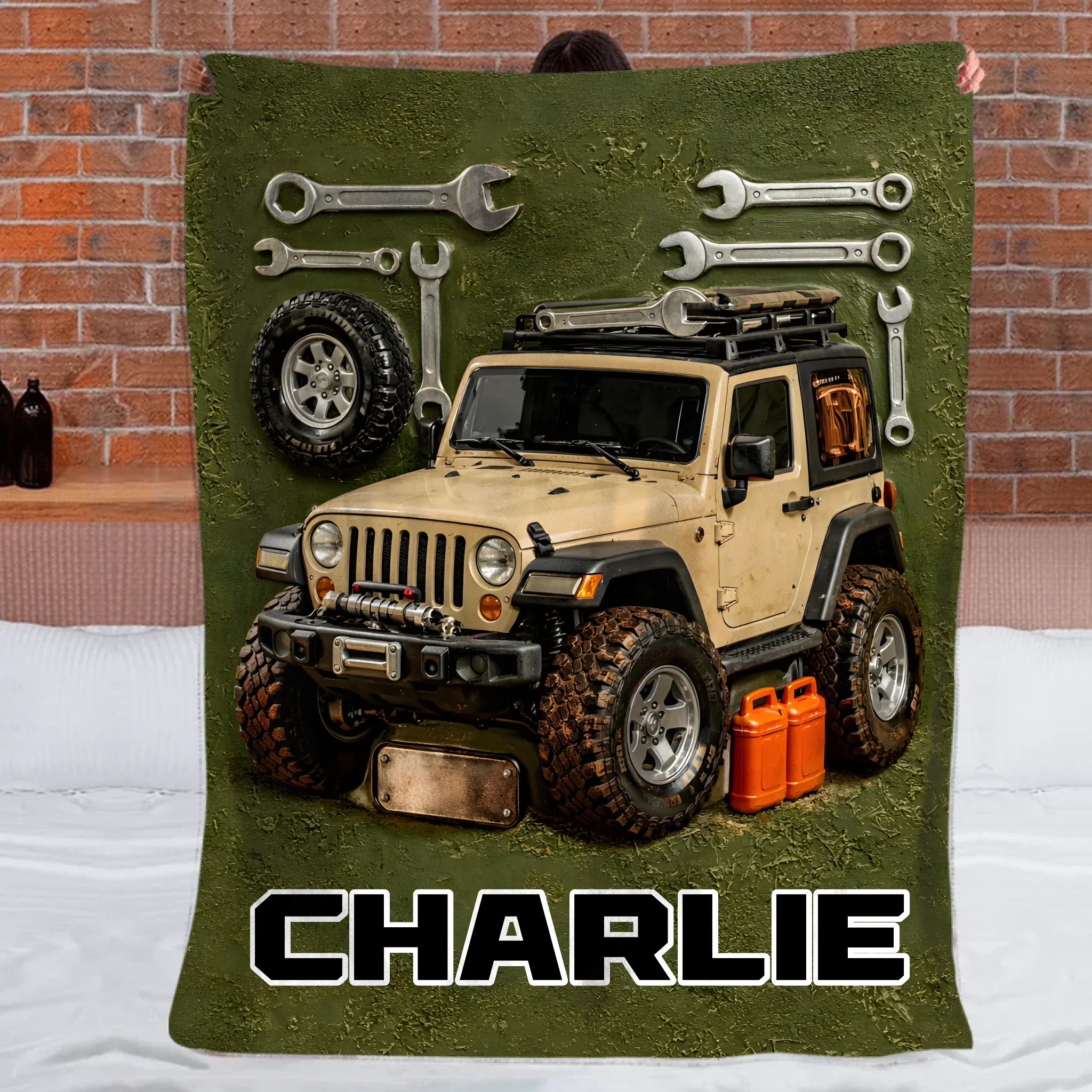 Adventure Awaits Customized Blanket - Personalized Name - Gift for Jeep Enthusiasts, Off-road Lovers