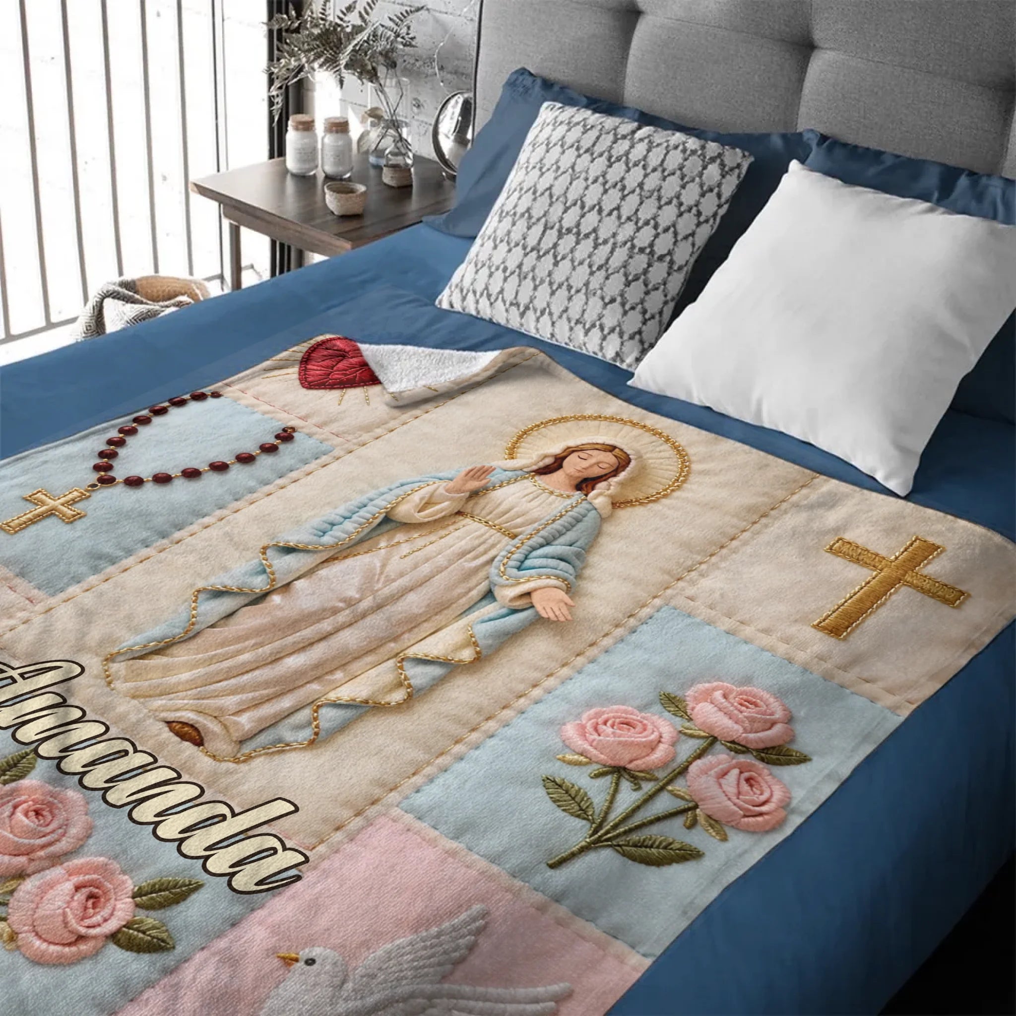 Custom Virgin Mary Guardian Blanket - Personalized Name Prayer Blanket - Gifts for Catholics, Christians, Moms, Grandma