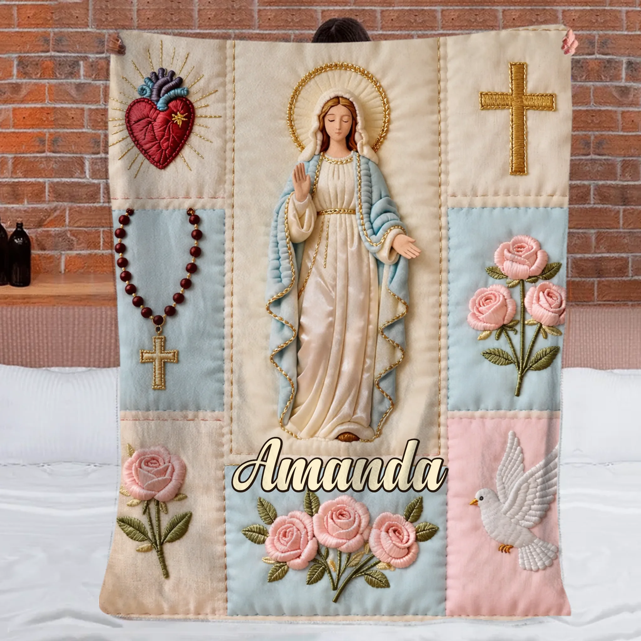 Custom Virgin Mary Guardian Blanket - Personalized Name Prayer Blanket - Gifts for Catholics, Christians, Moms, Grandma